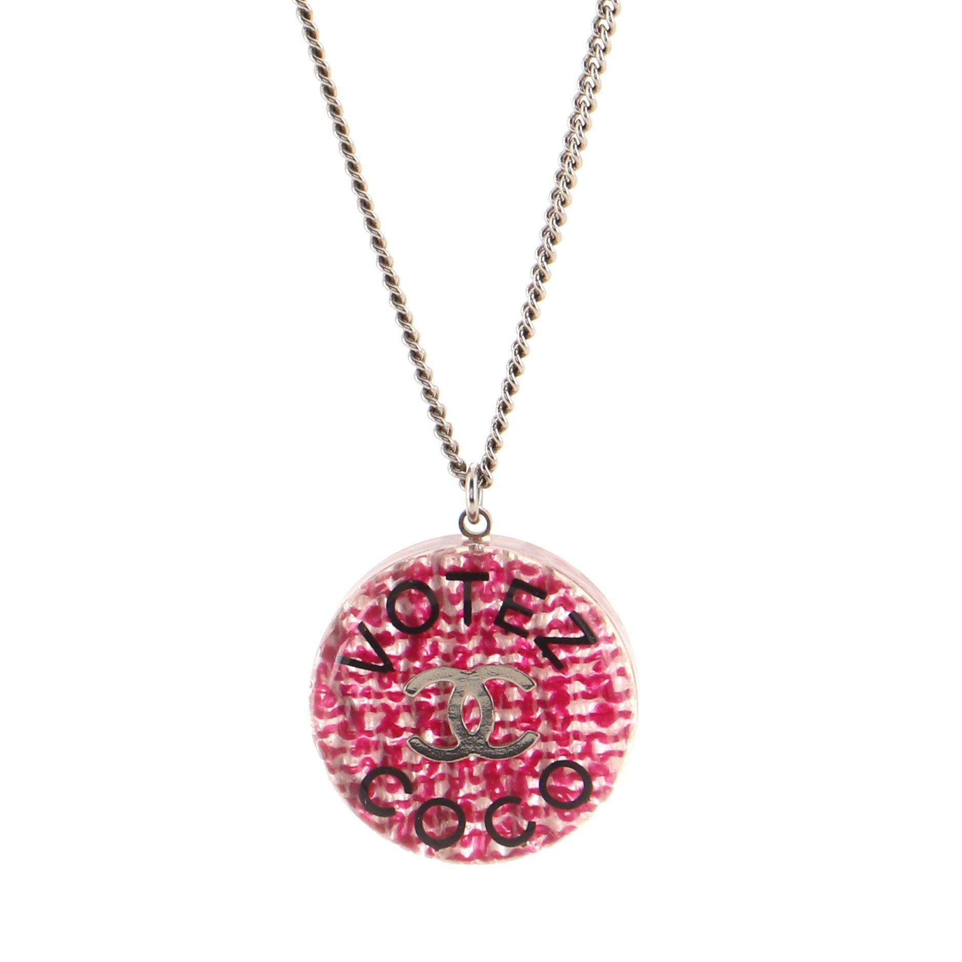 Votez Coco Pendant Necklace Metal with Resin and Tweed