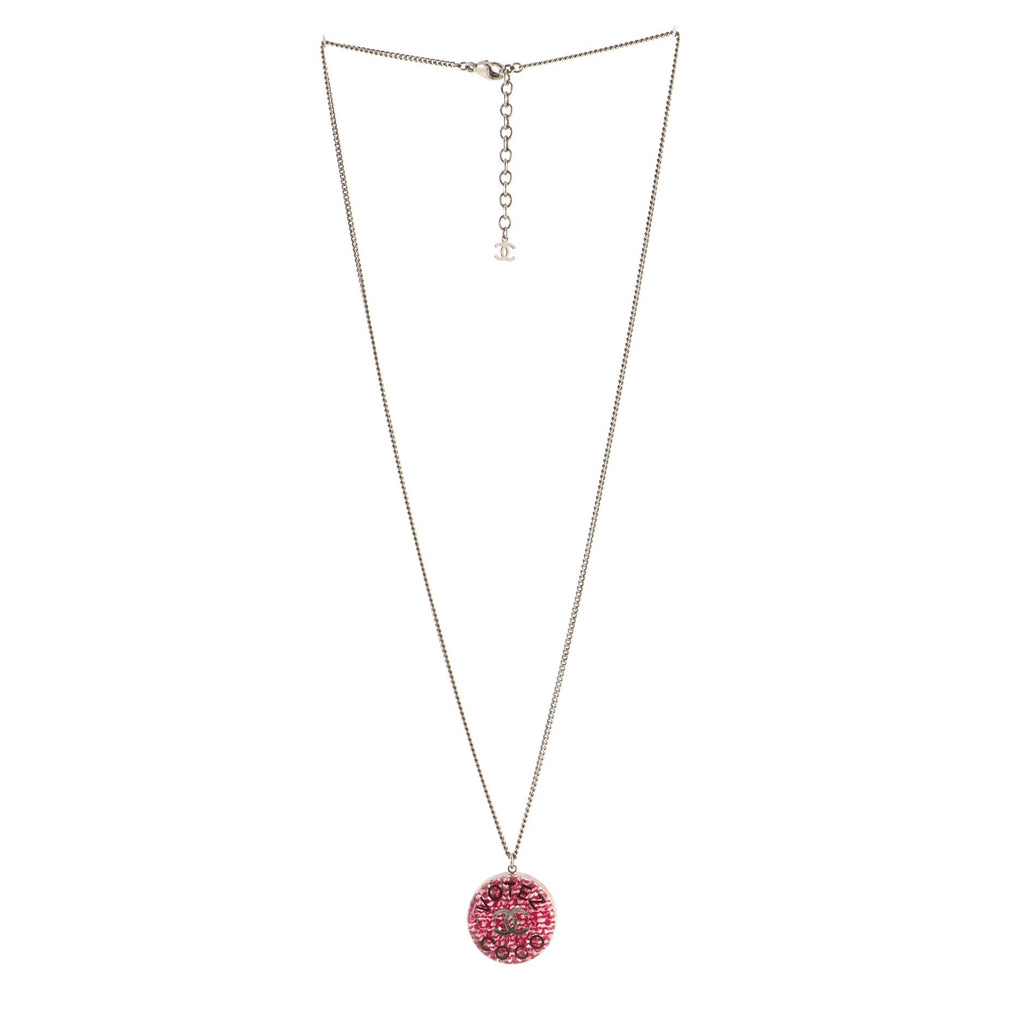 Votez Coco Pendant Necklace Metal with Resin and Tweed