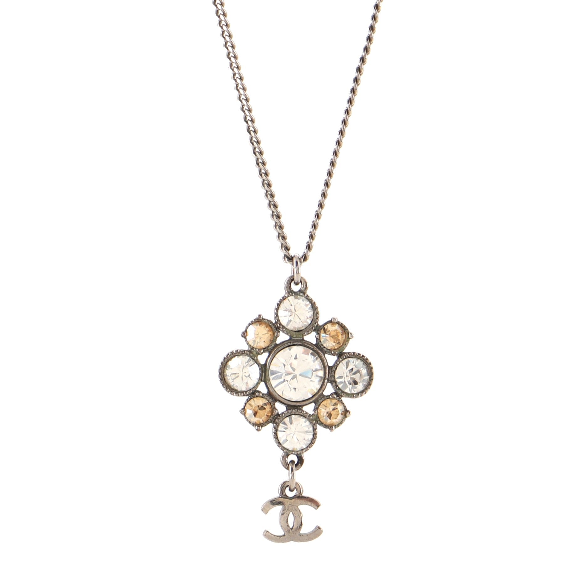 CC Cluster Pendant Necklace Crystal Embellished Metal