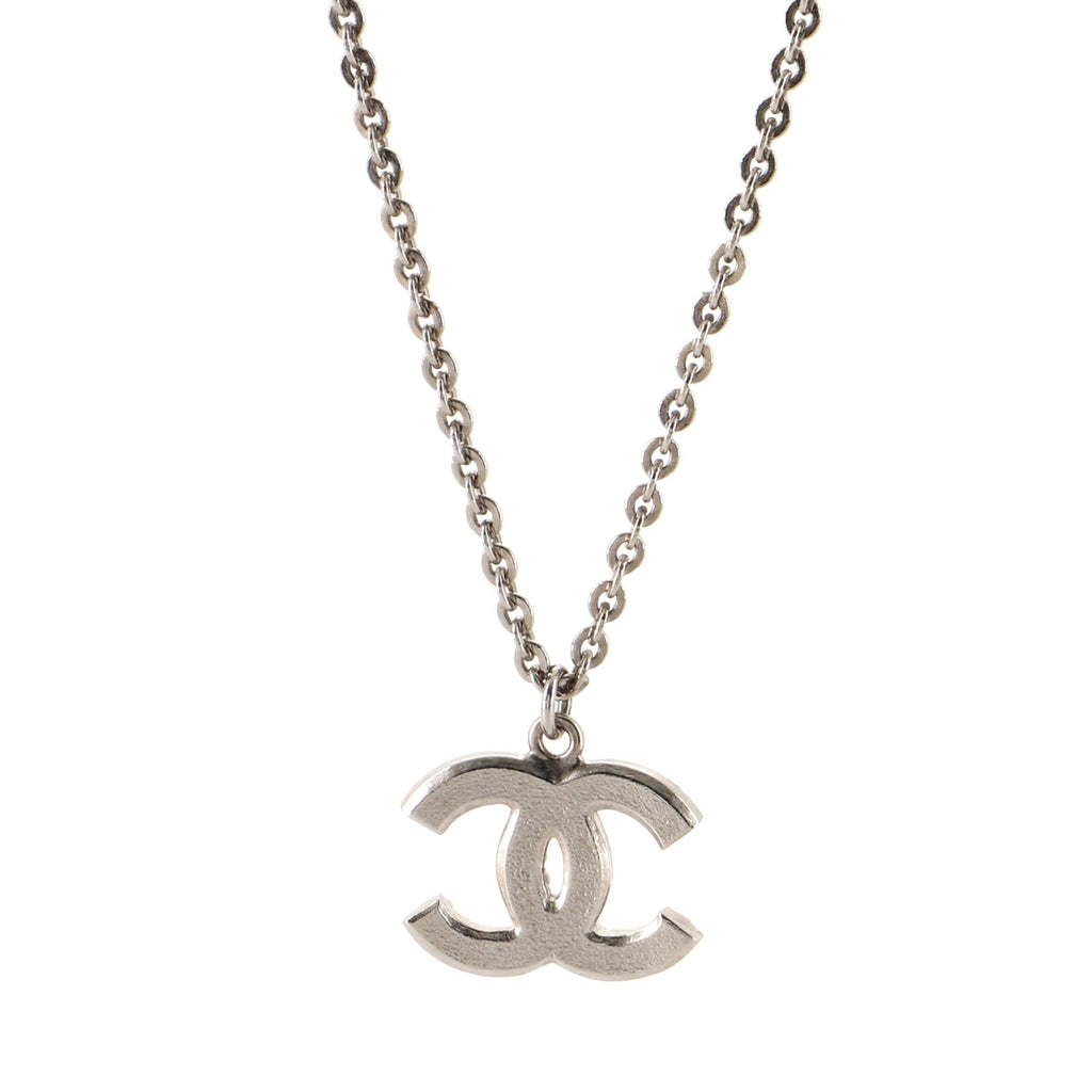 CC Pendant Long Necklace Metal with Faux Pearls and Crystals