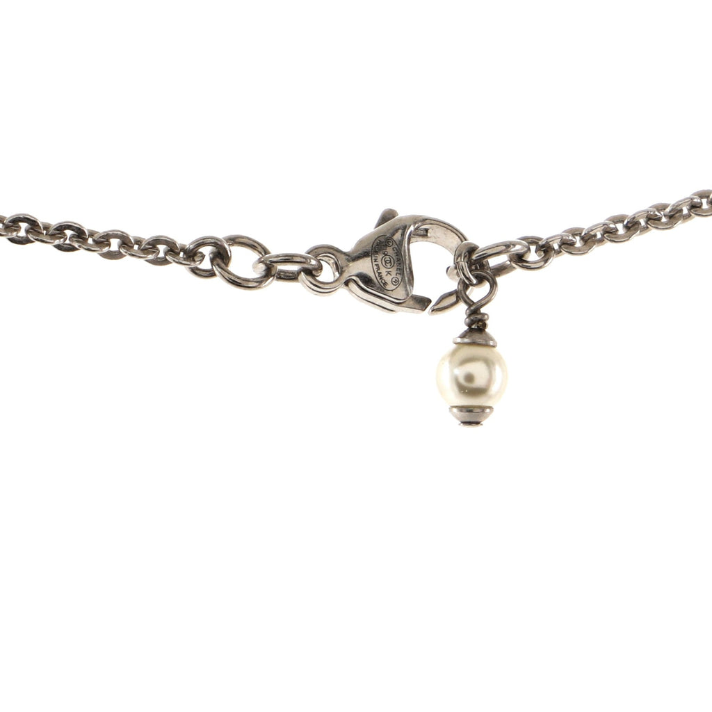 CC Pendant Long Necklace Metal with Faux Pearls and Crystals
