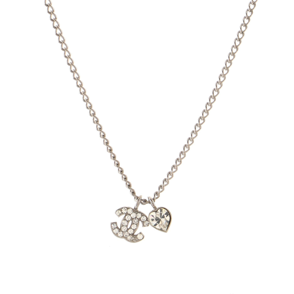 CC Heart Charm Pendant Necklace Metal with Crystals