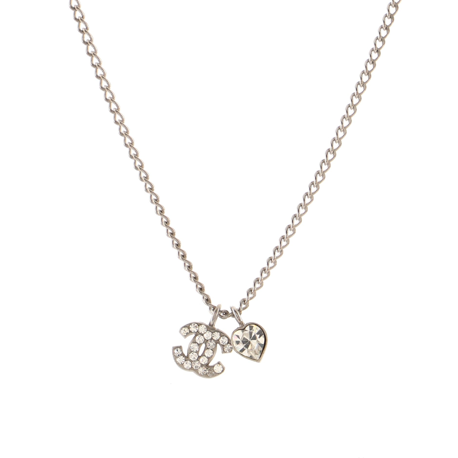 CC Heart Charm Pendant Necklace Metal with Crystals