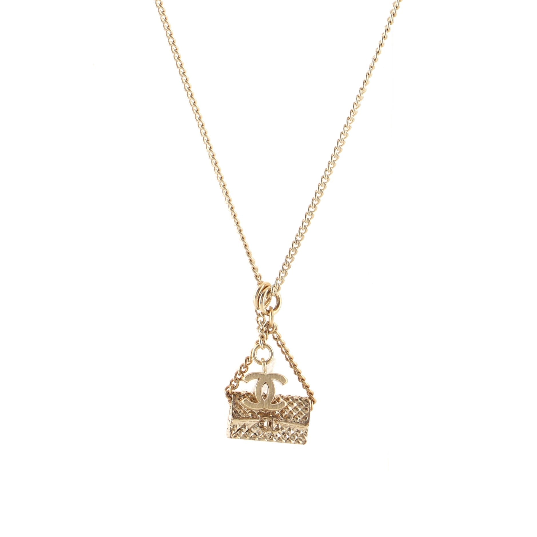 CC Flap Bag Pendant Necklace Metal