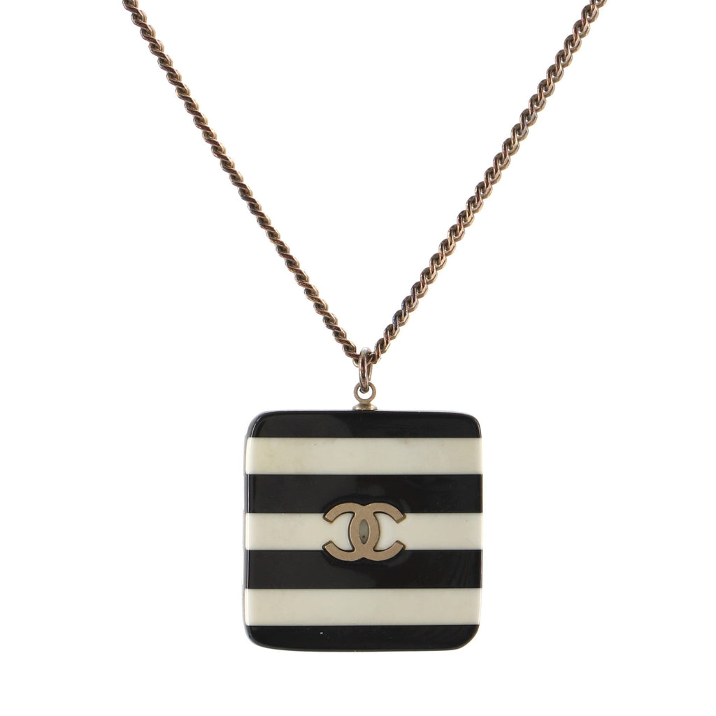 CC Square Pendant Necklace Metal and Striped Resin