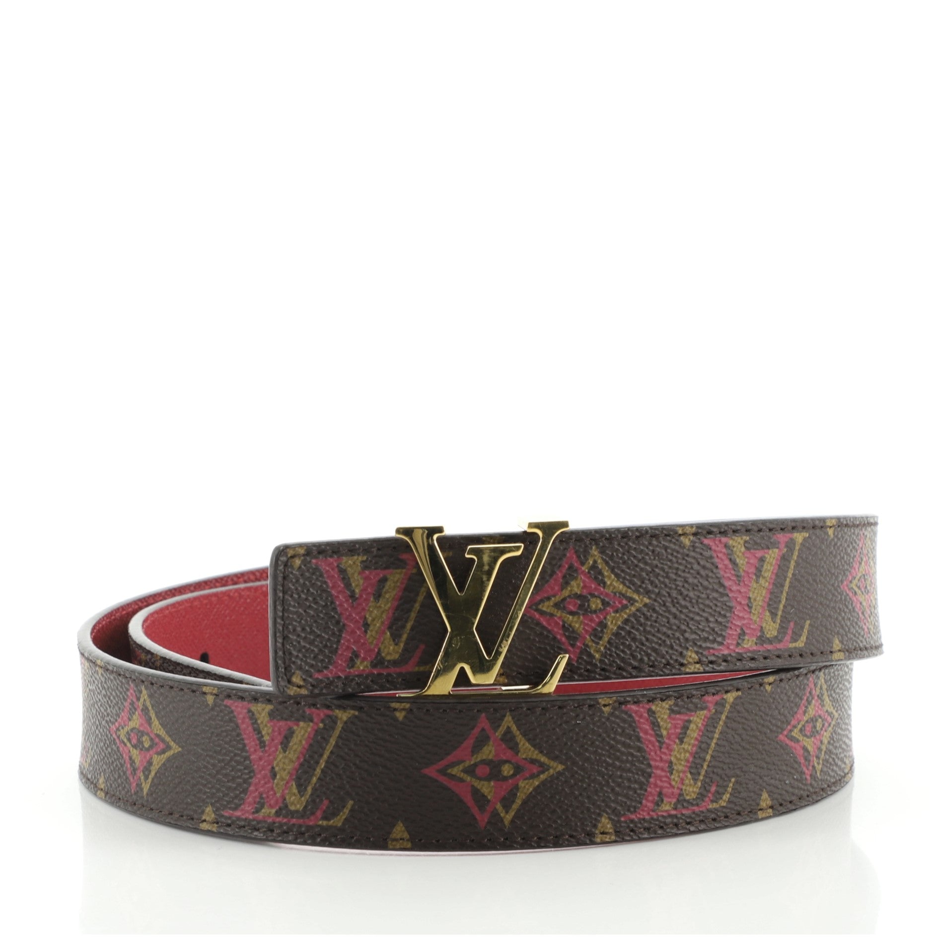 LV Initiales Reversible Belt Rainbow Monogram and Leather Thin 80