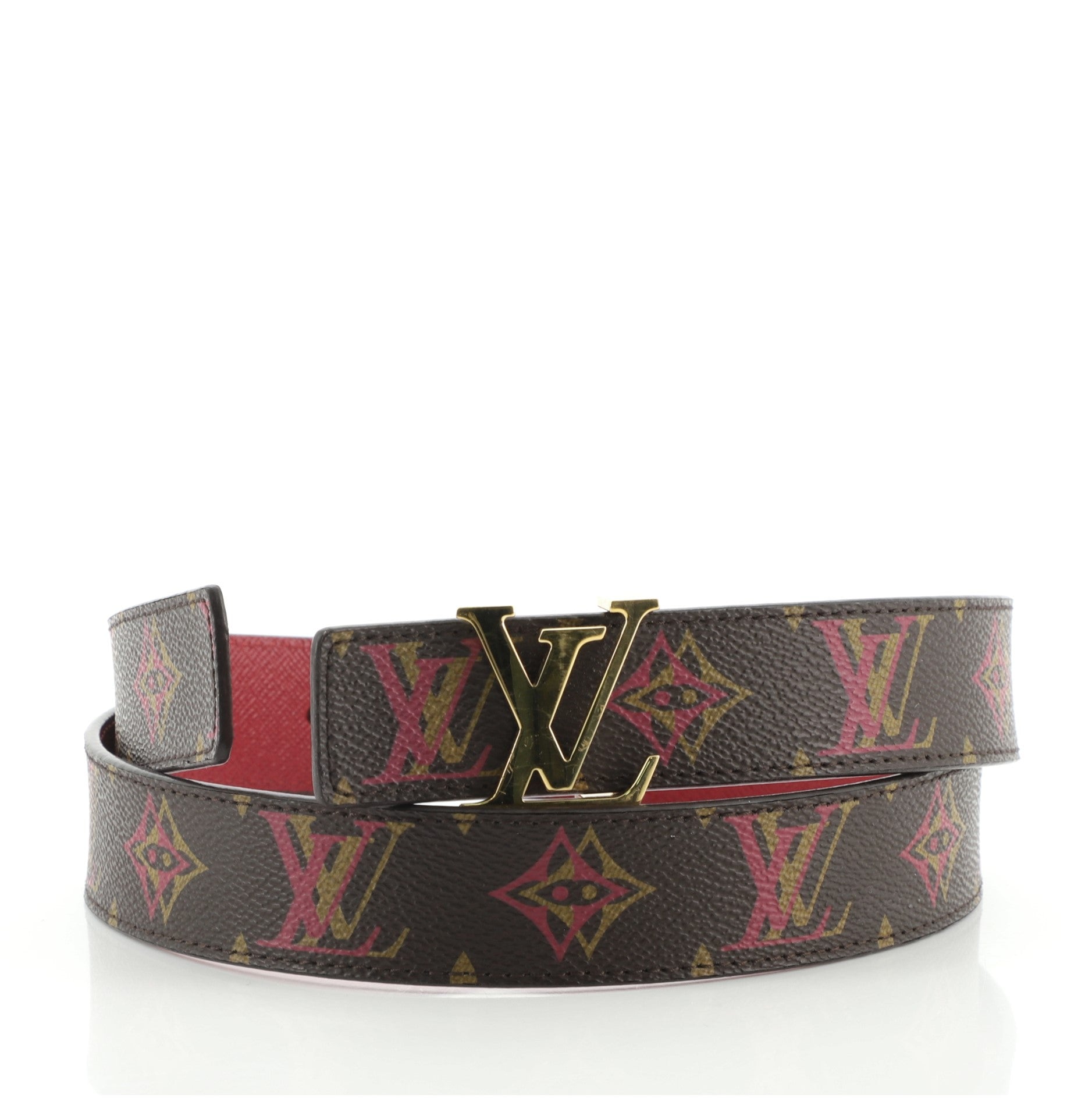 LV Initiales Reversible Belt Rainbow Monogram and Leather Thin 80