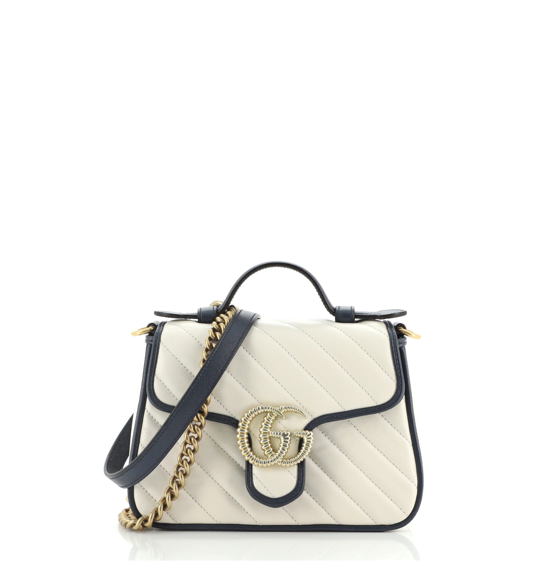GG Marmont Top Handle Flap Bag Diagonal Quilted Leather Mini