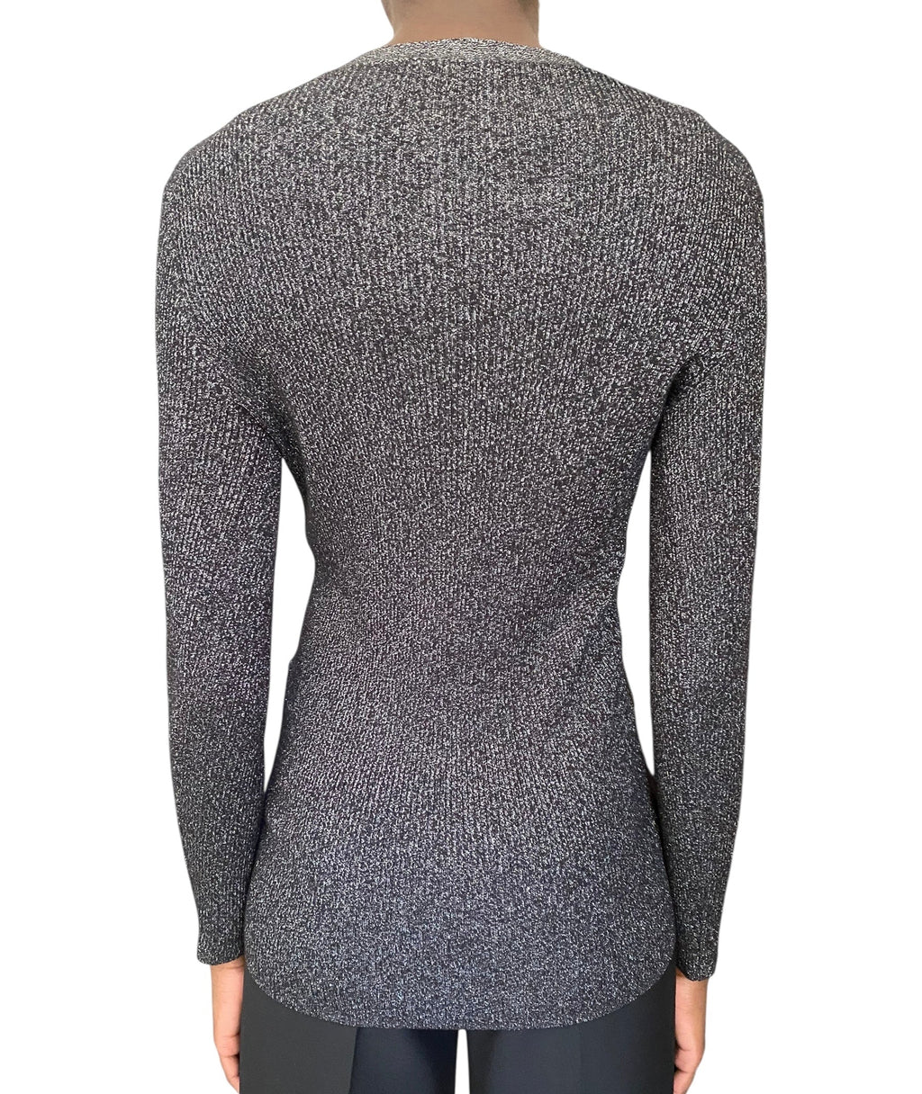 Prada Silver Metallic Ribbed Knit igan - S / M