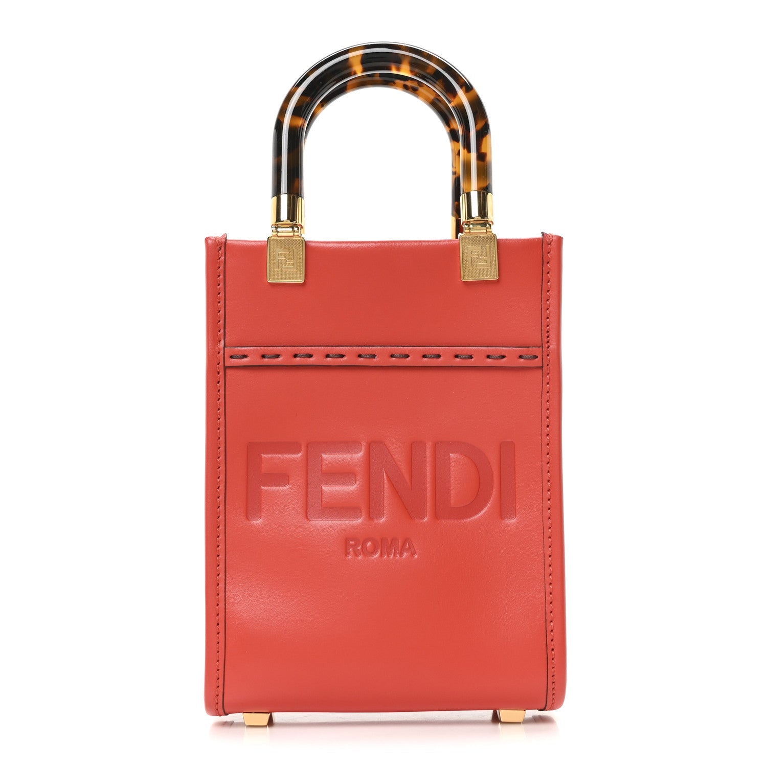 Vitello King Plexiglass Logo Embossed Mini Fendi Sunshine Shopper Tote Papavero