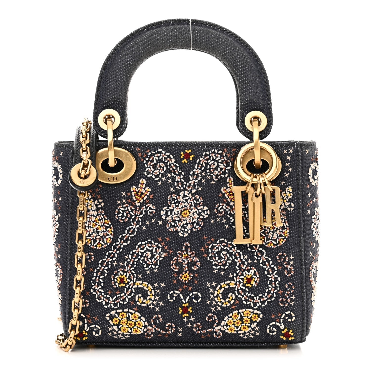 Denim Embroidered Beaded Mini Lady Dior Blue Multicolor