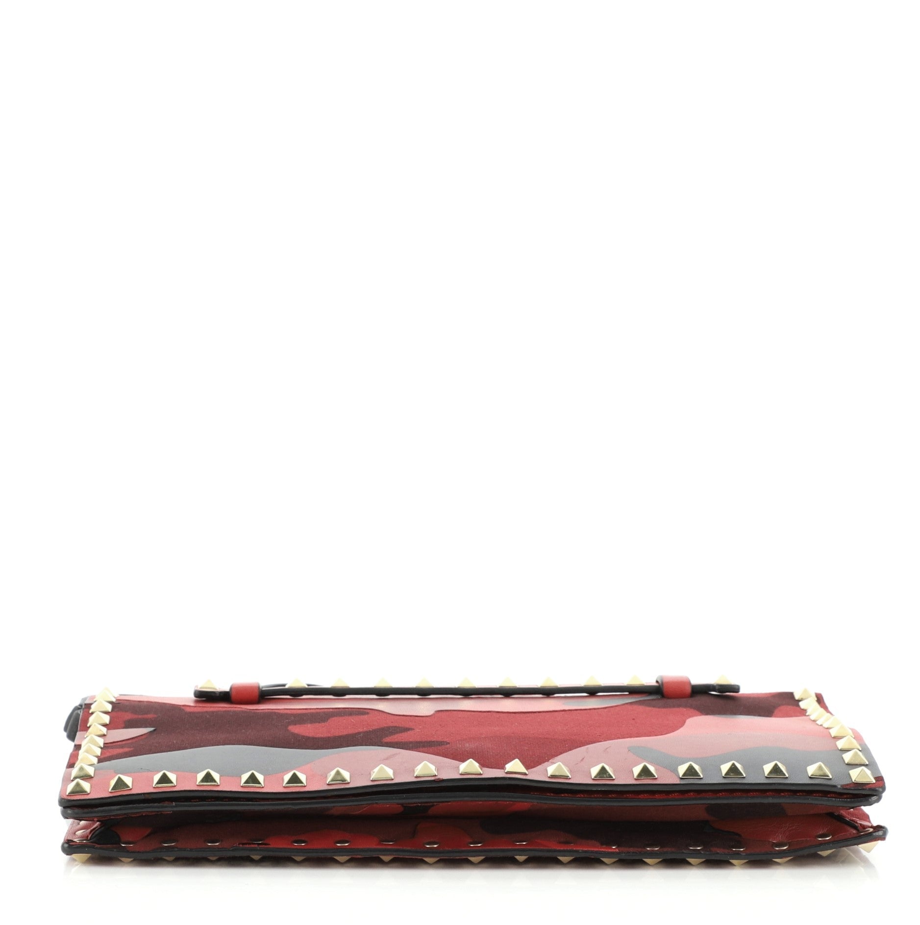 Rockstud Flap Clutch Camo Leather and Canvas
