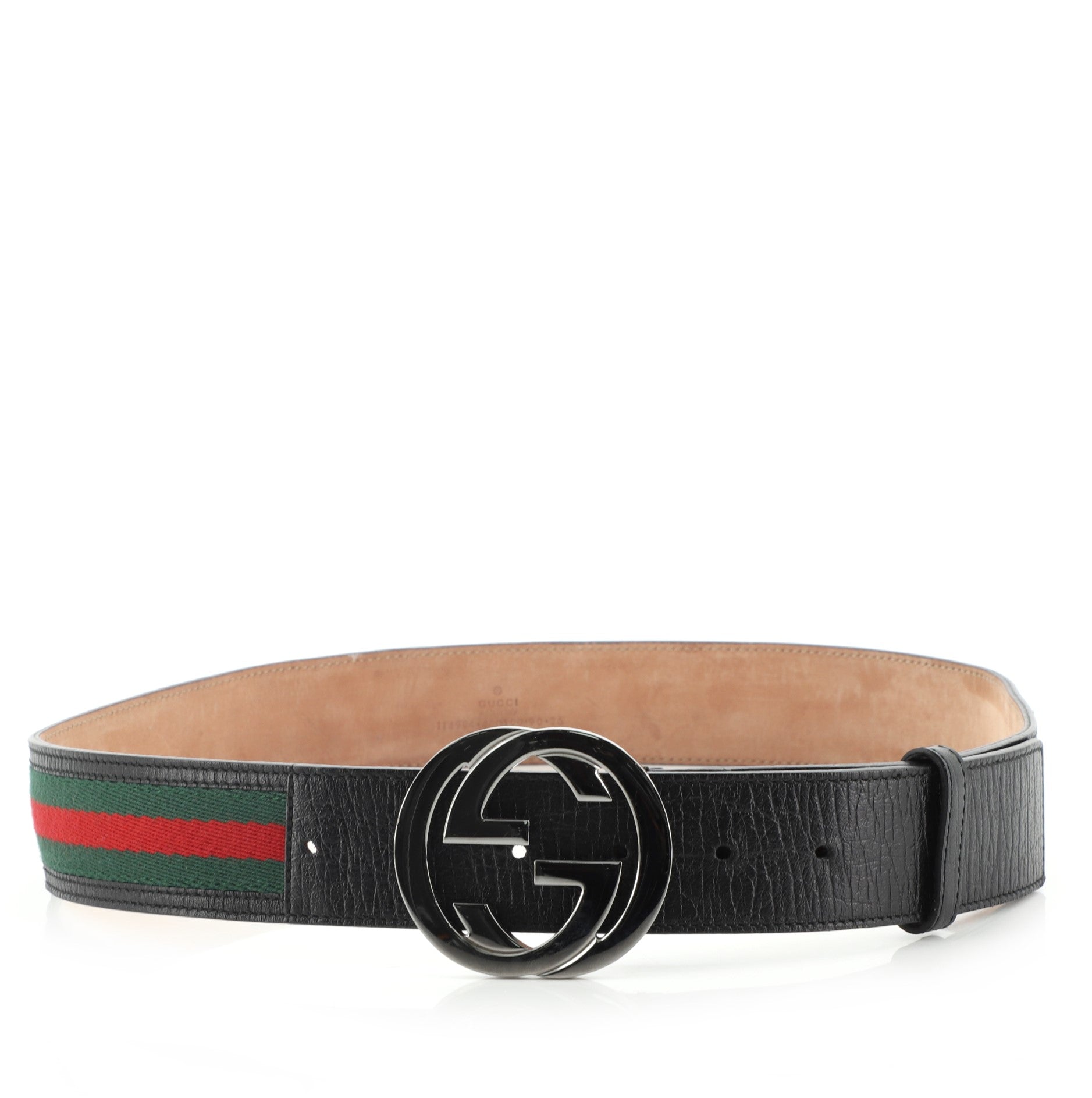 Interlocking G Web Belt Canvas and Leather Wide 90