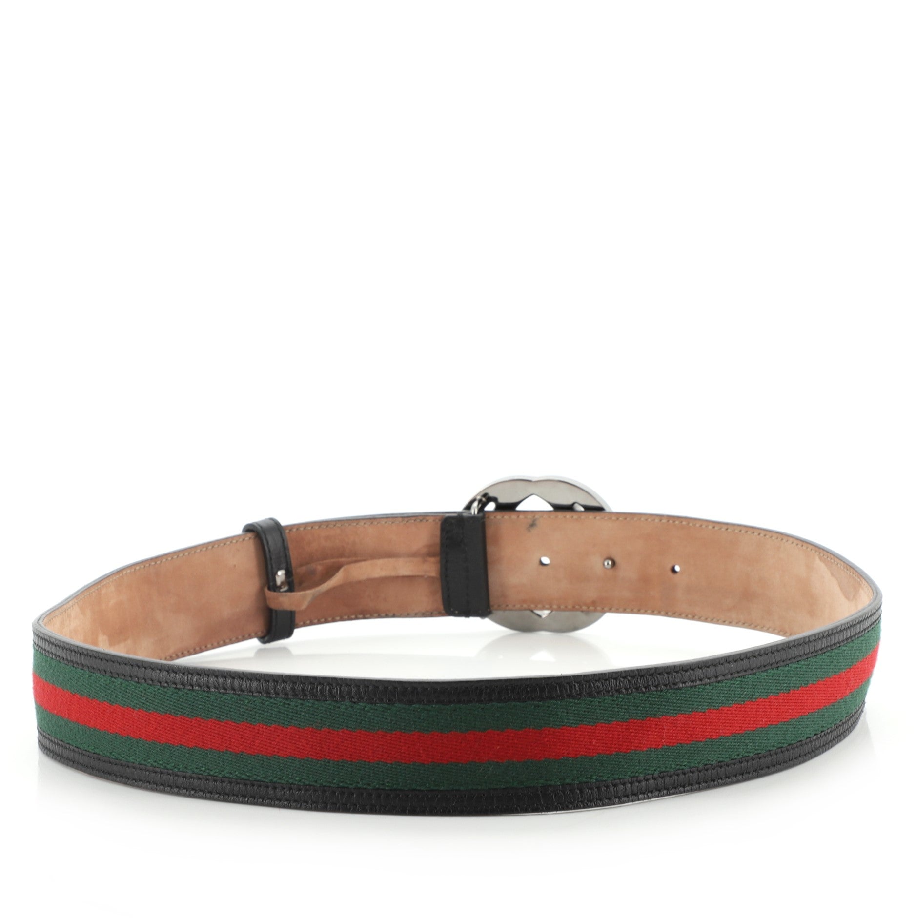 Interlocking G Web Belt Canvas and Leather Wide 90