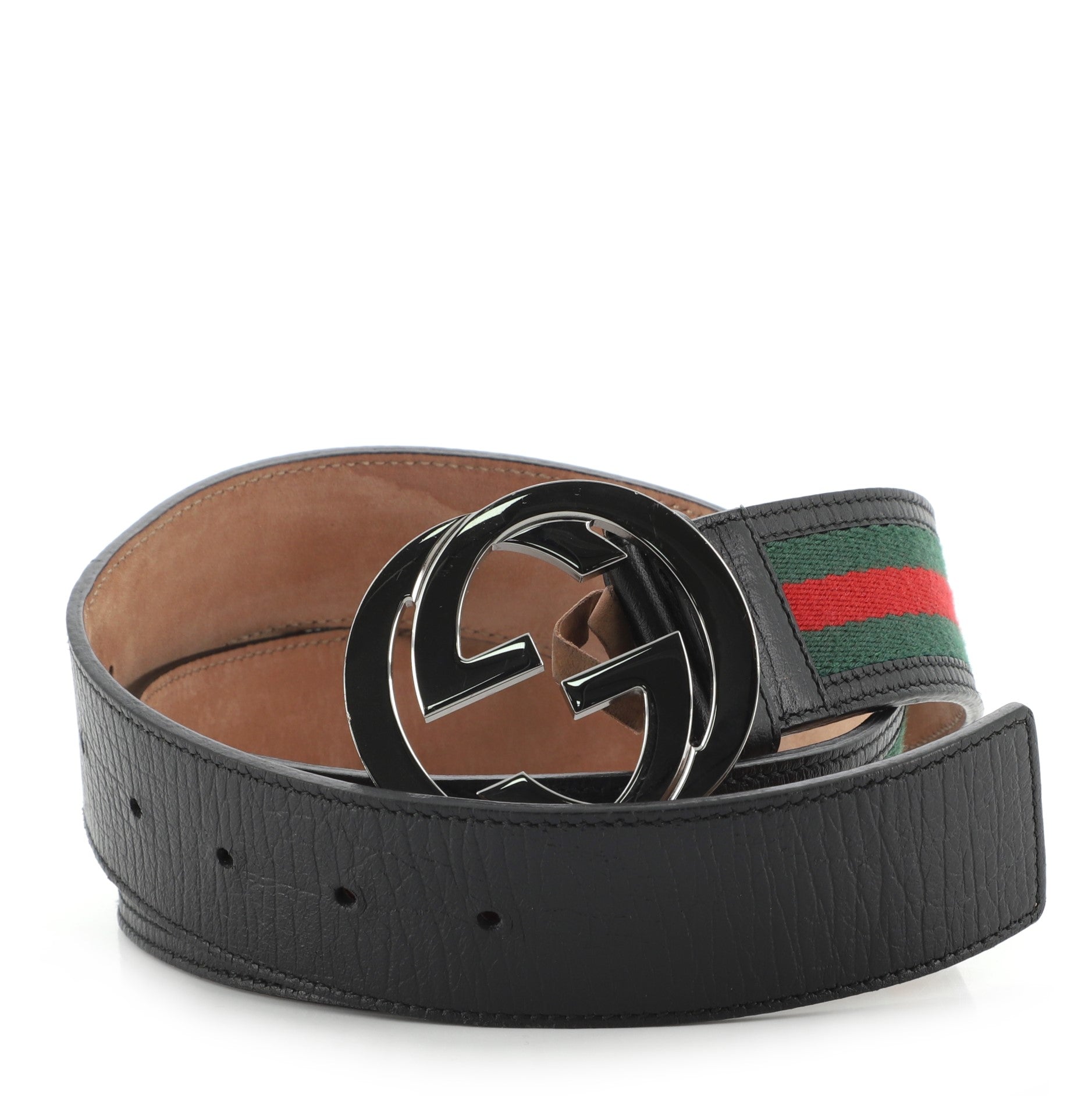 Interlocking G Web Belt Canvas and Leather Wide 90