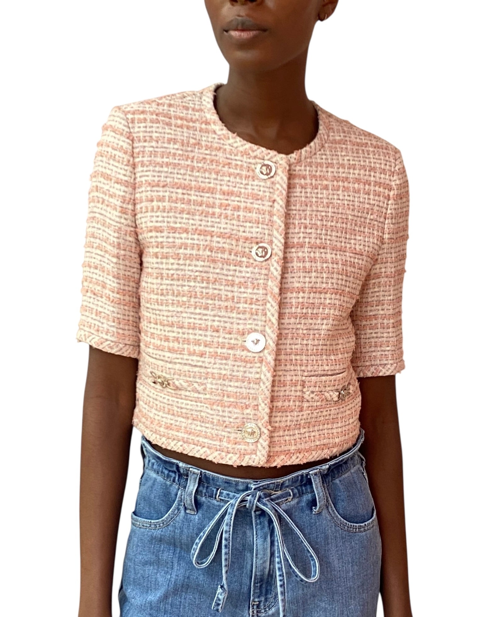 Versace Pink Cropped Tweed Jacket - 40