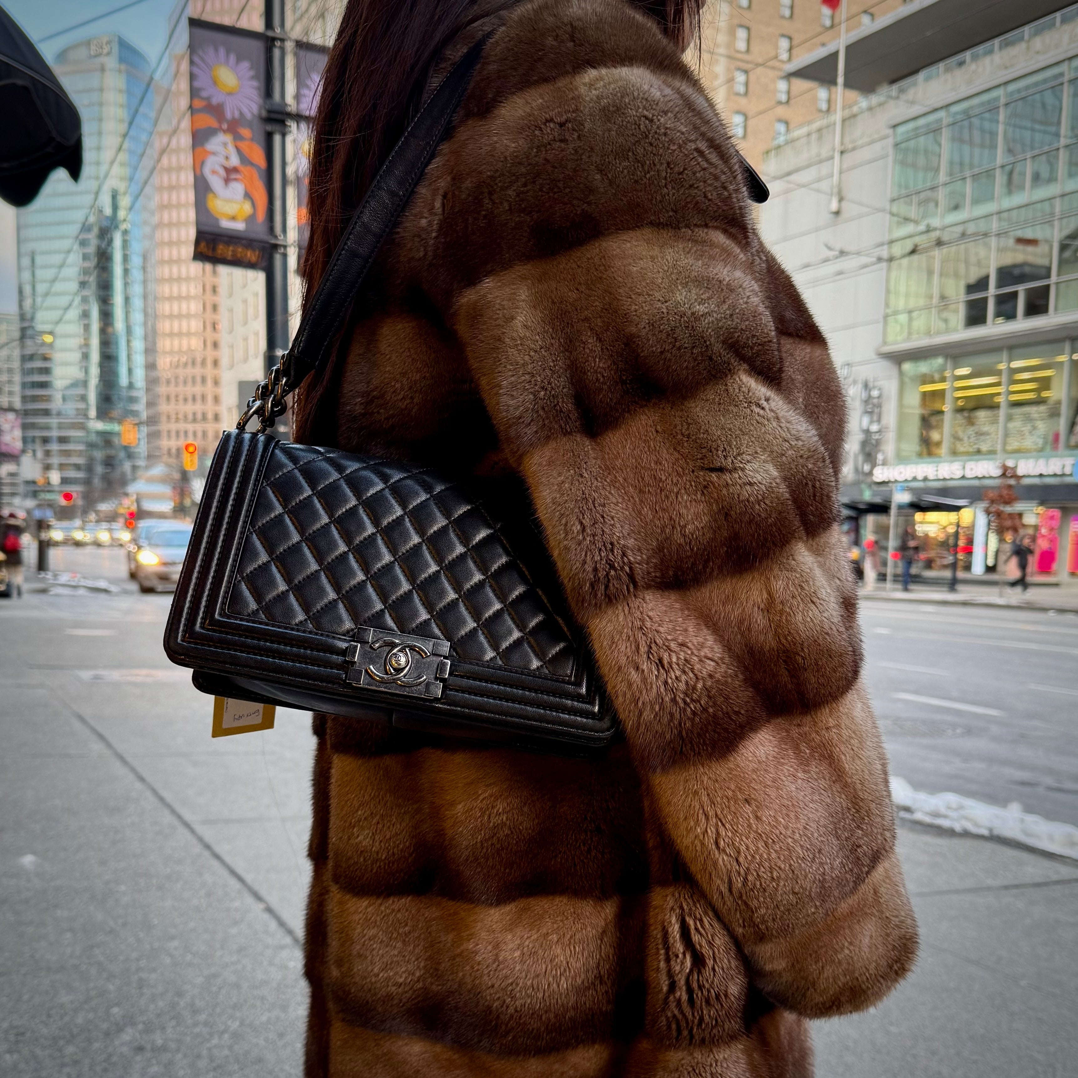 Chanel Medium Black Lambskin Ruthenium Hardware Le Boy Flap Bag