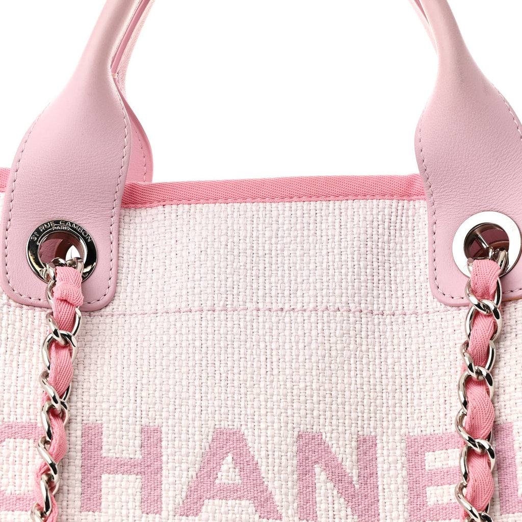 Woven Straw Raffia Medium Deauville Tote Pink
