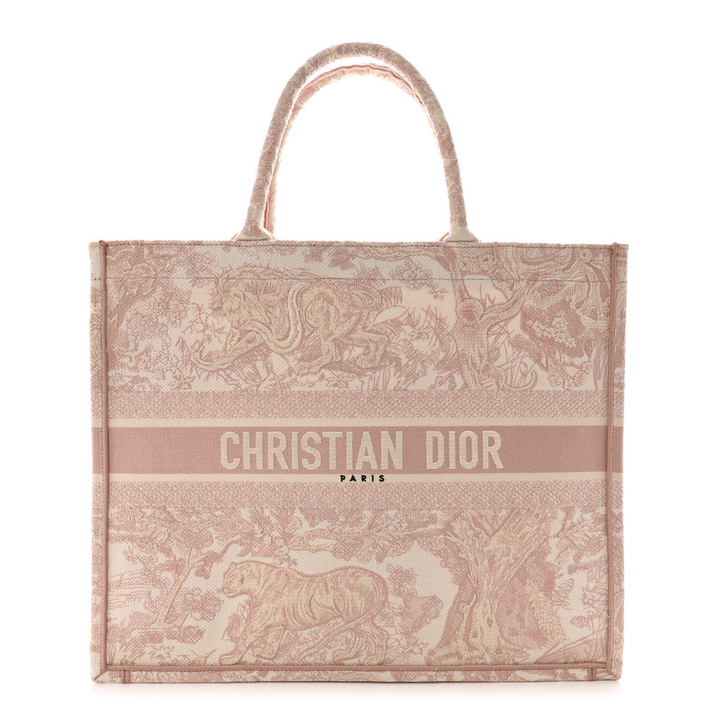 Canvas Toile De Jouy Embroidered Large Book Tote Pink