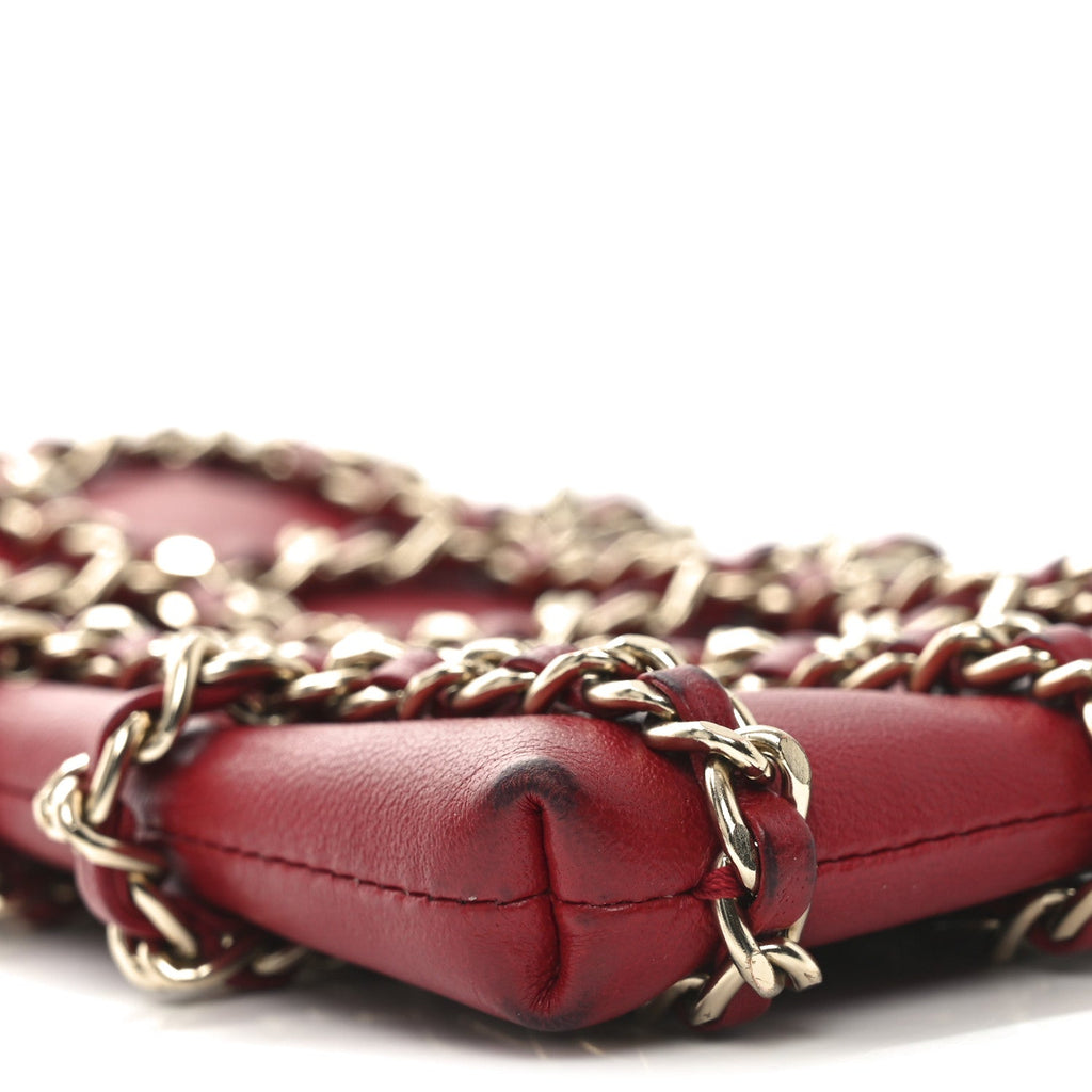 Lambskin Tech Me Out Clutch With Chain Red