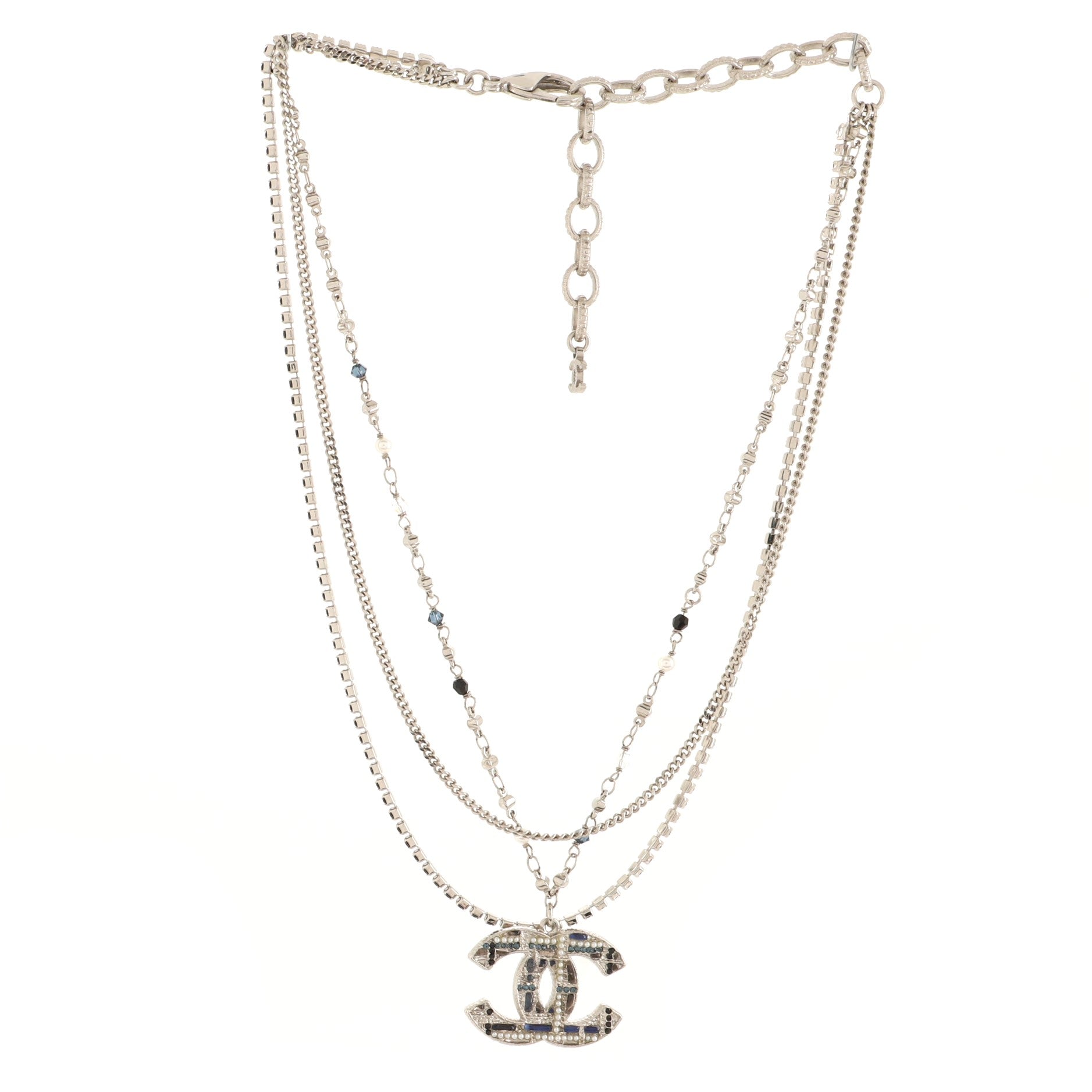 CC Pendant Necklace Metal with Crystal and Faux Pearl