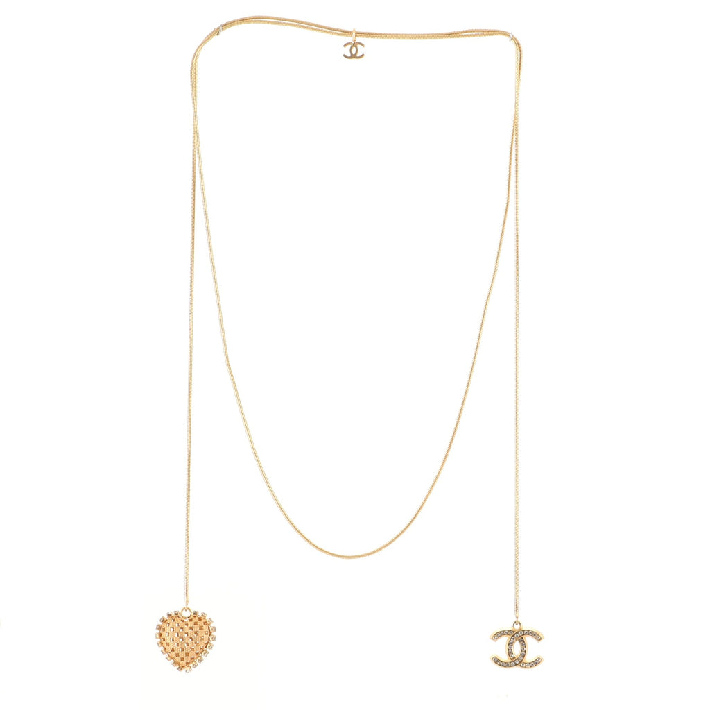 Heart and CC Charm Necklace Metal with Crystals
