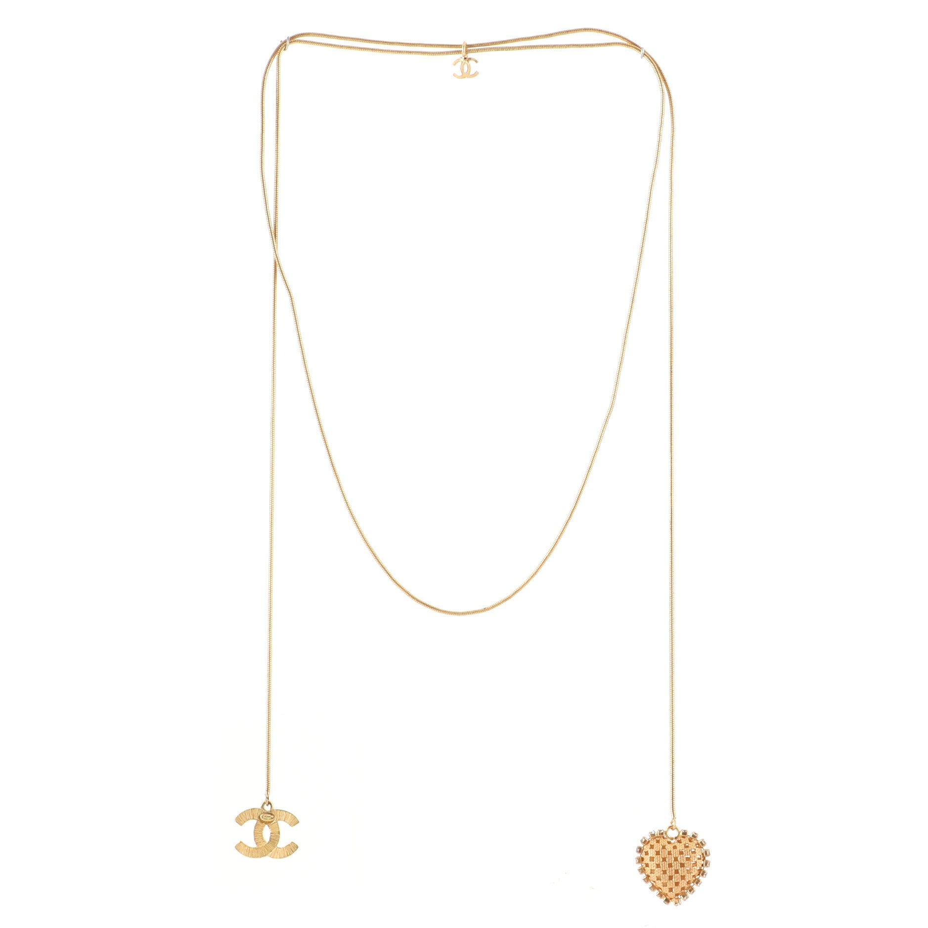 Heart and CC Charm Necklace Metal with Crystals