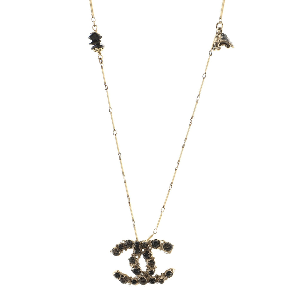 CC Long Necklace Crystal and Bead Embellished Metal