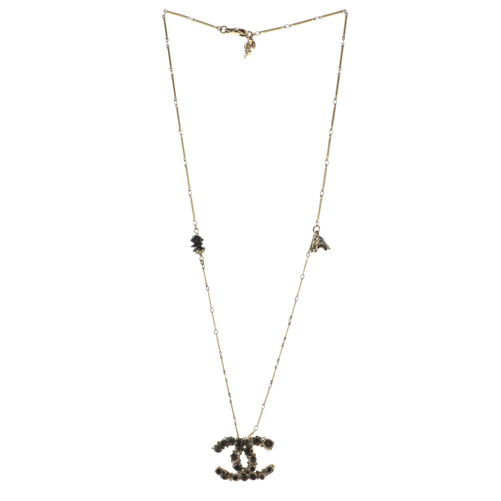 CC Long Necklace Crystal and Bead Embellished Metal