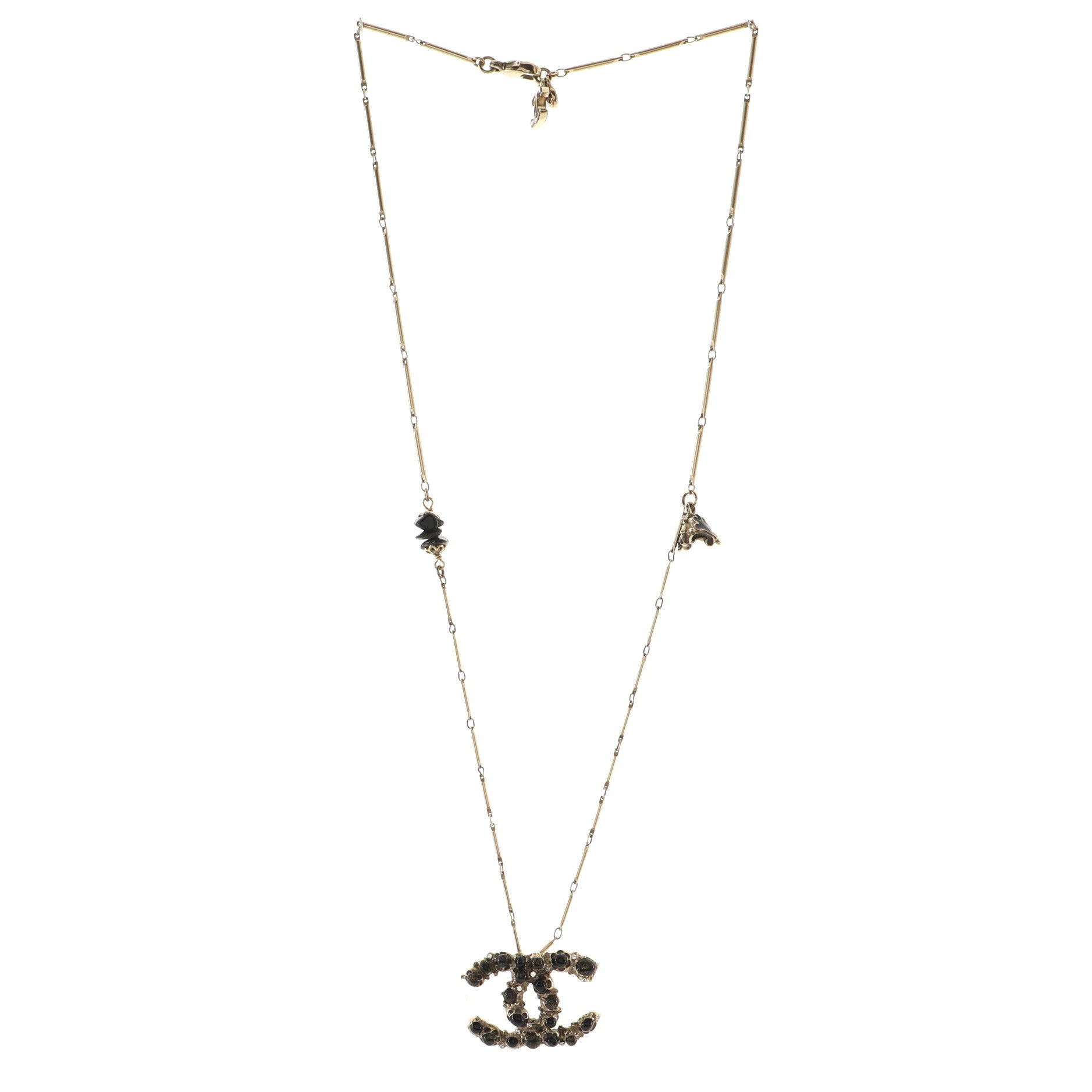 CC Long Necklace Crystal and Bead Embellished Metal