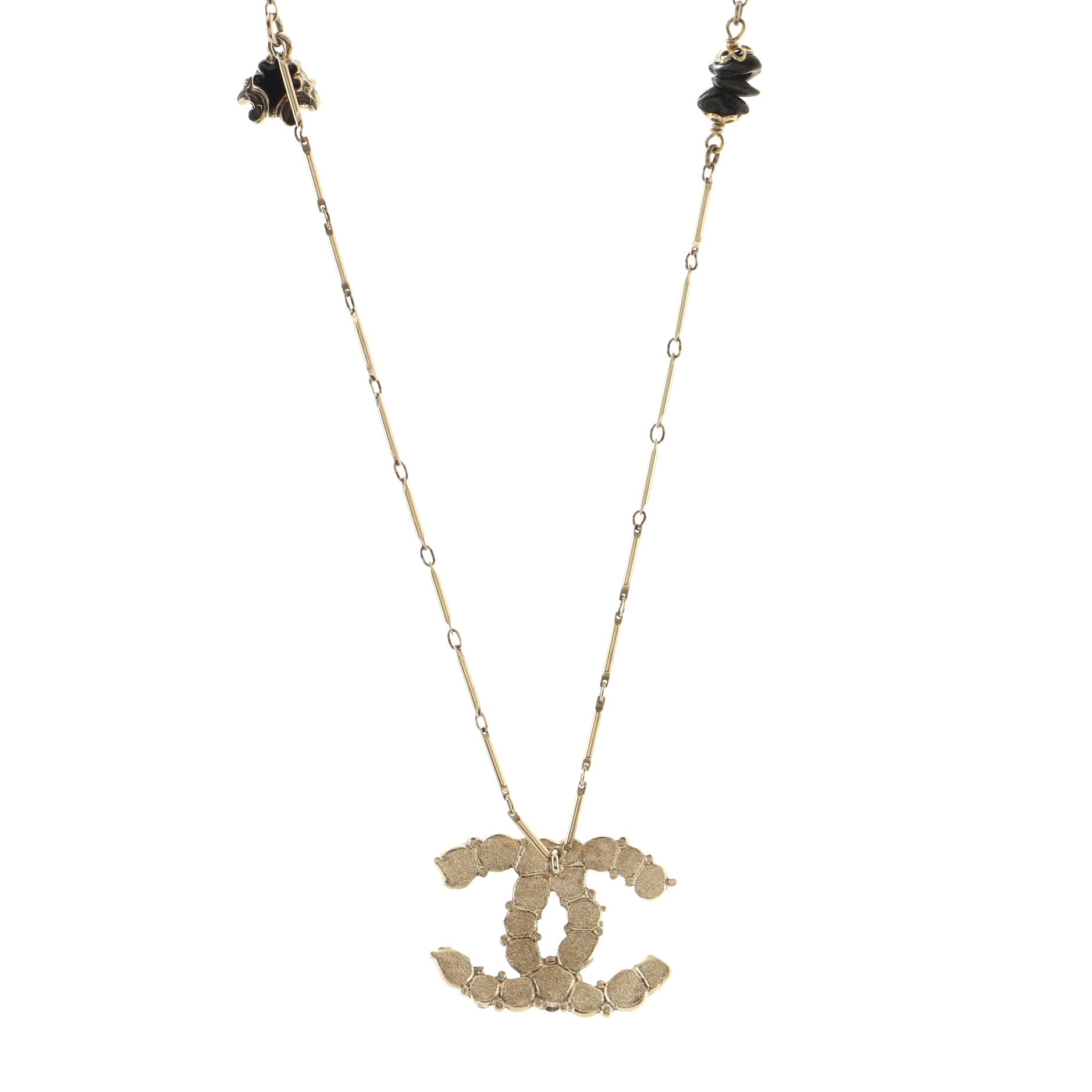 CC Long Necklace Crystal and Bead Embellished Metal