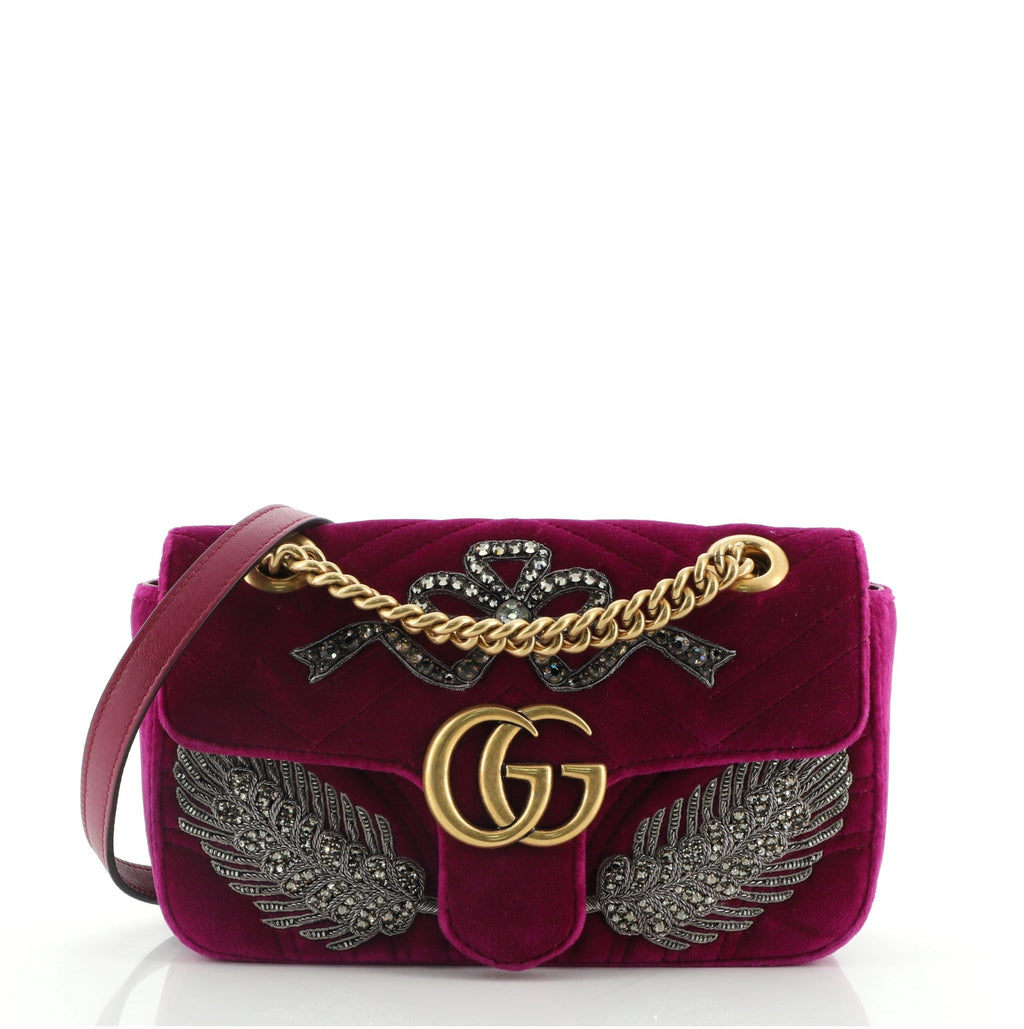 GG Marmont Flap Bag Embellished Matelasse Velvet Mini