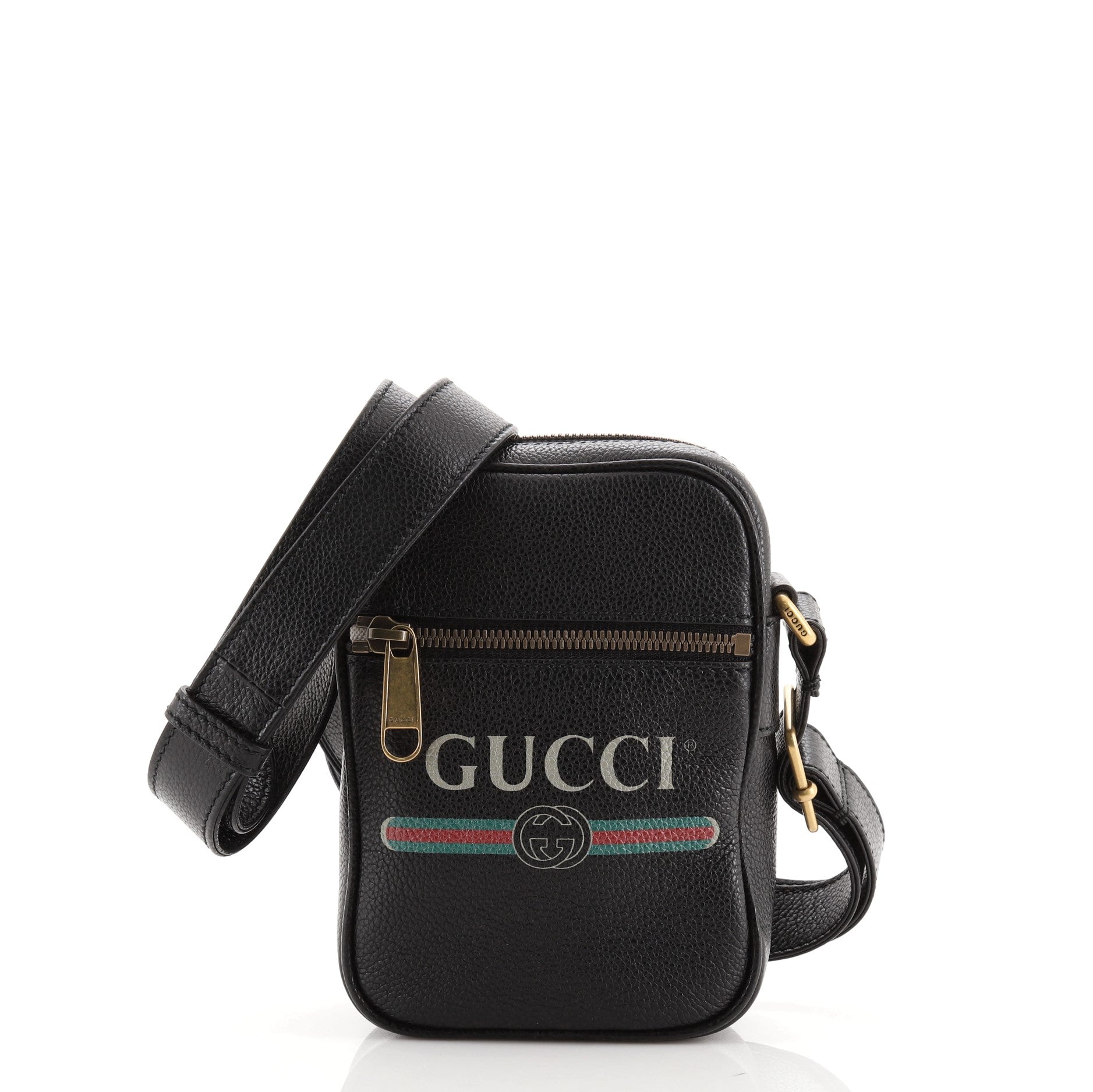 Logo Zip Messenger Bag Printed Leather Mini