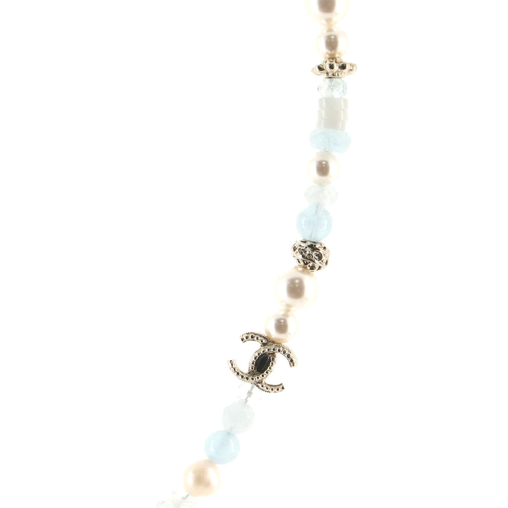 Long CC Necklace Faux Pearl with Bead and Crystal Embellished Metal