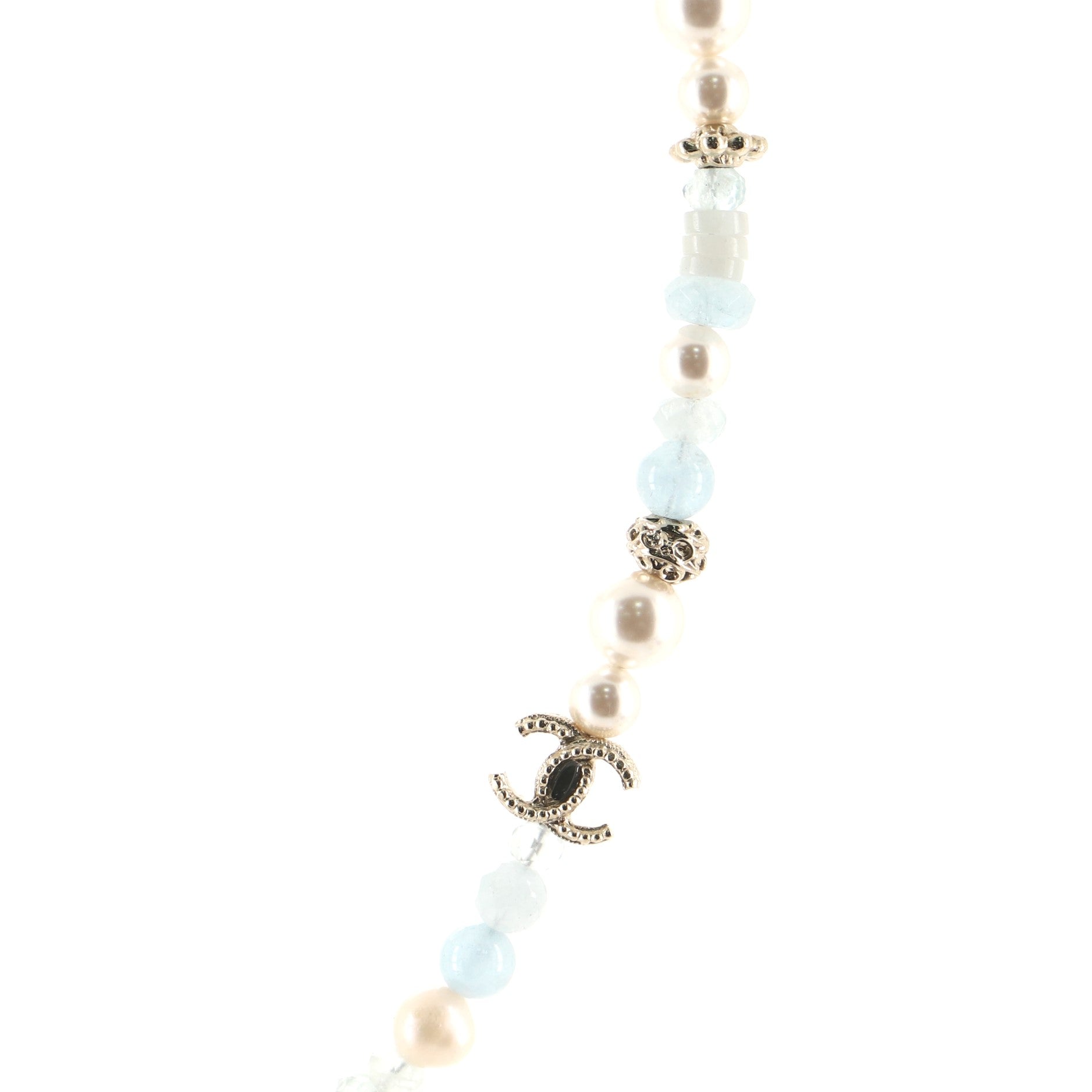 Long CC Necklace Faux Pearl with Bead and Crystal Embellished Metal