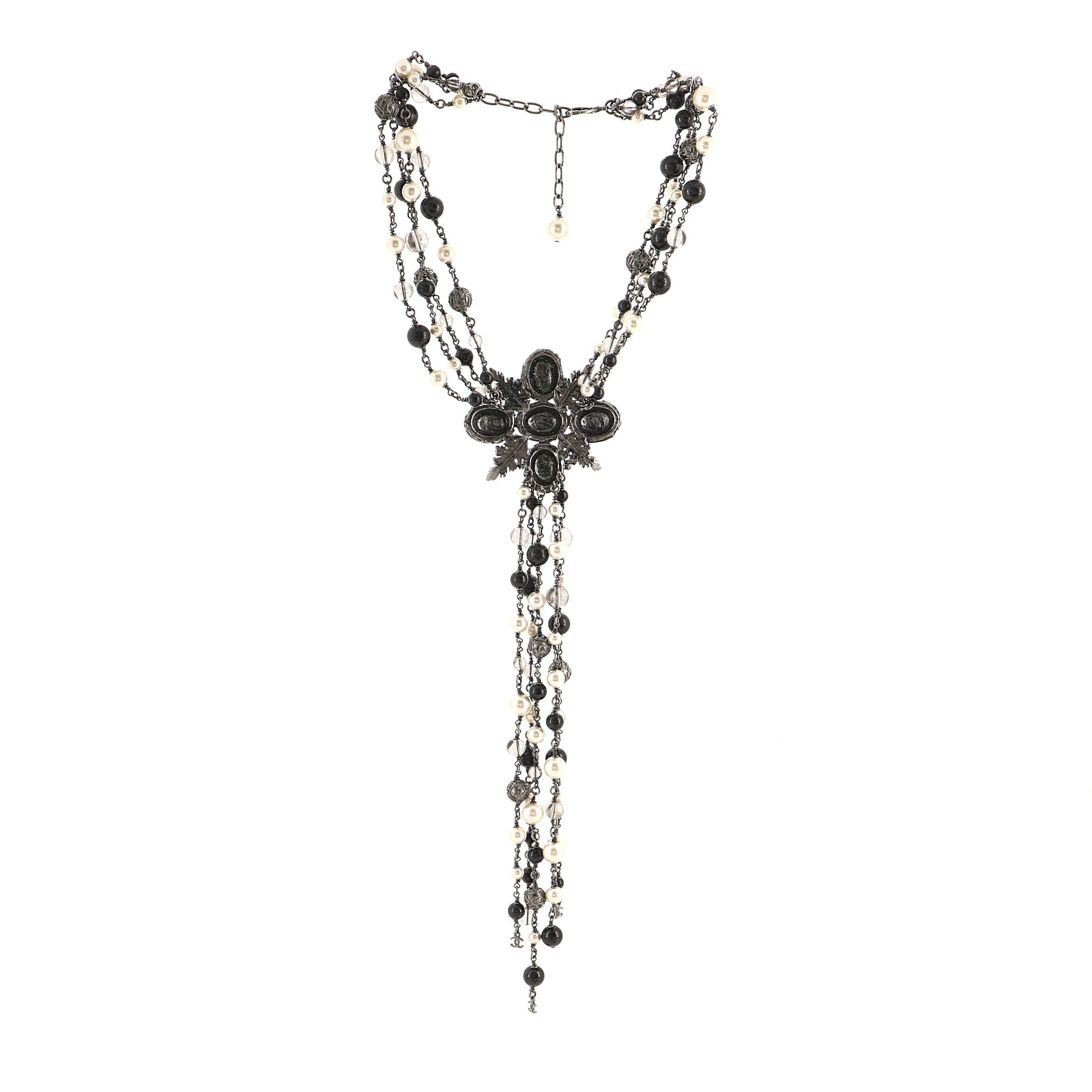 CC Multistrand Necklace Metal with Faux Pearl and Beads