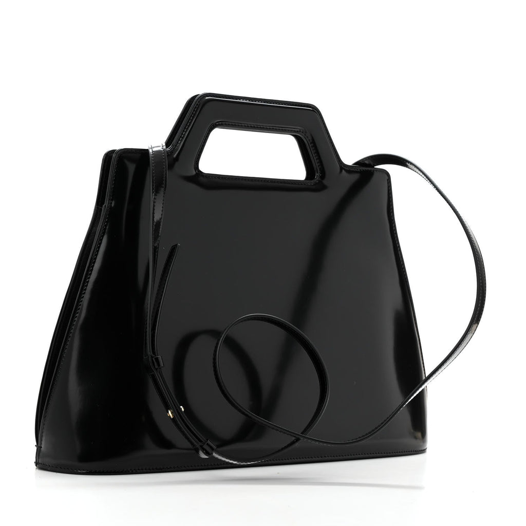 Brushed Off Calfskin Medium Wanda Top Handle Bag Black
