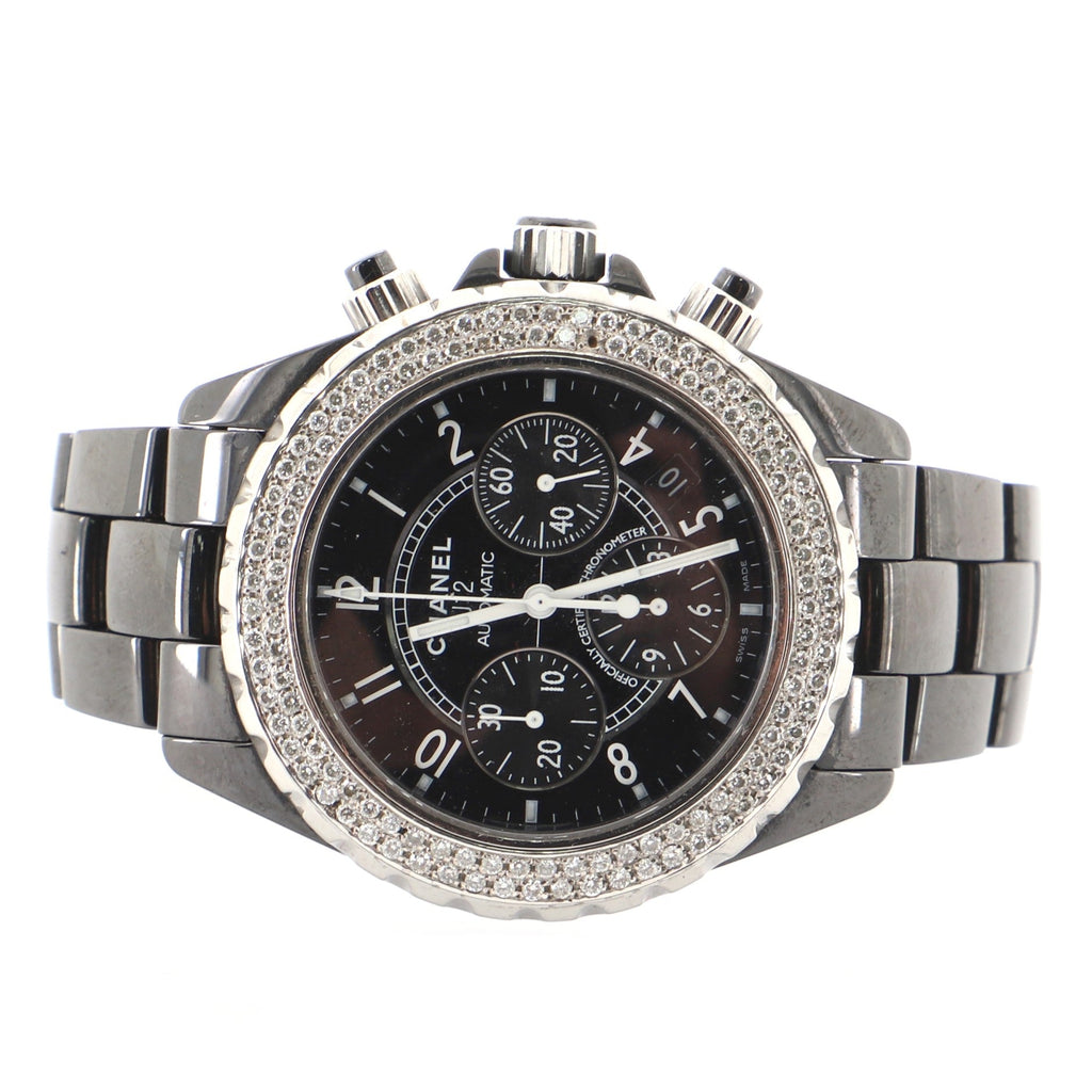 J12 Chronograph Automatic Watch Ceramic and Stainless Steel with Diamond Bezel 41