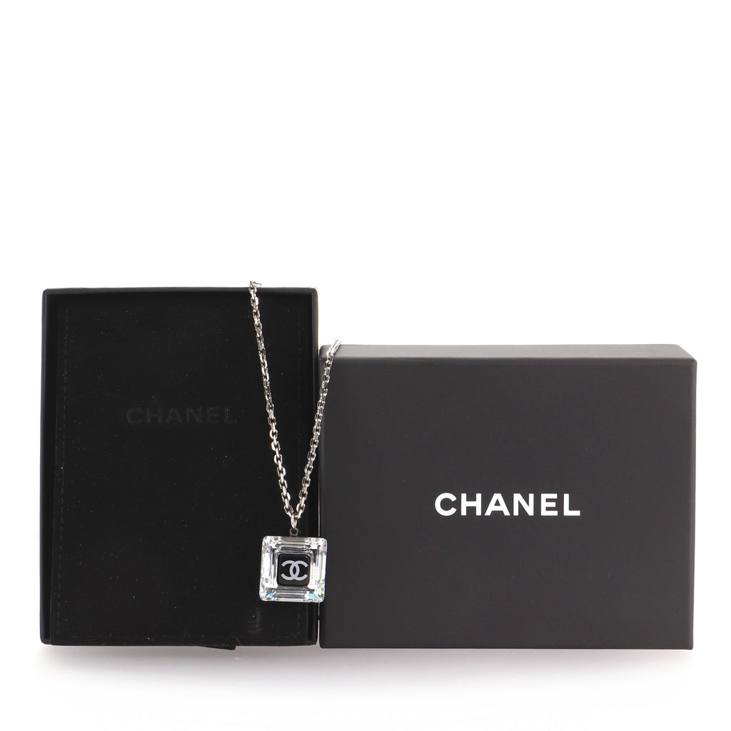 CC Logo Square Pendant Necklace Metal and Lucite