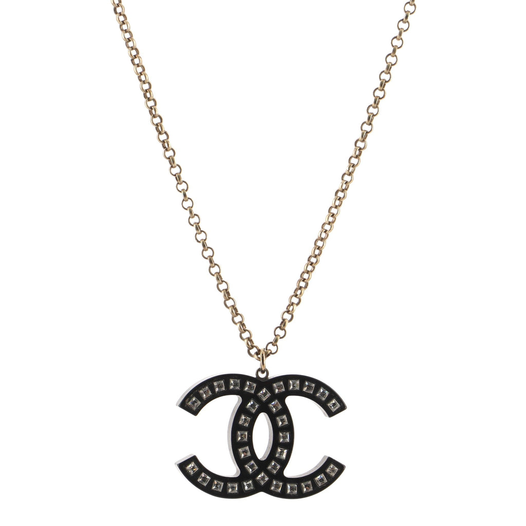 CC Pendant Necklace Metal with Resin and Crystals
