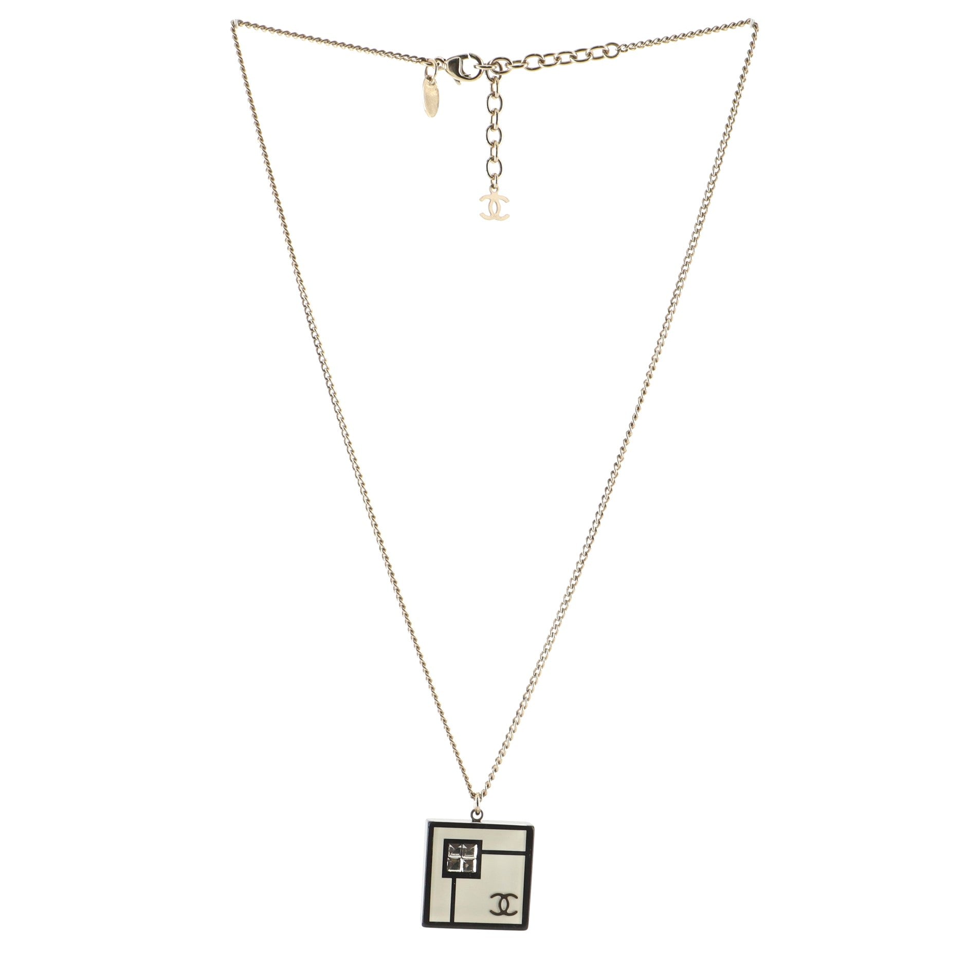 CC Square Pendant Necklace Resin with Crystals and Metal