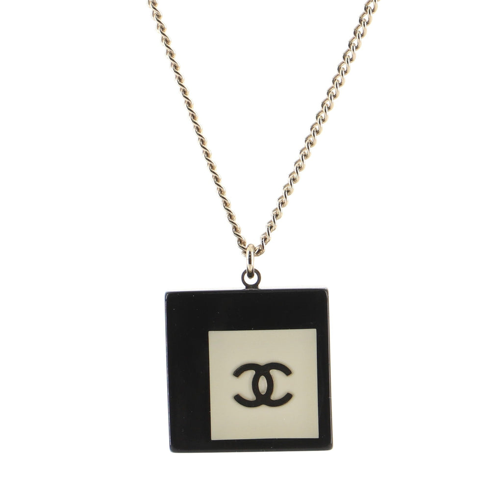 CC Square Pendant Necklace Resin with Crystals and Metal