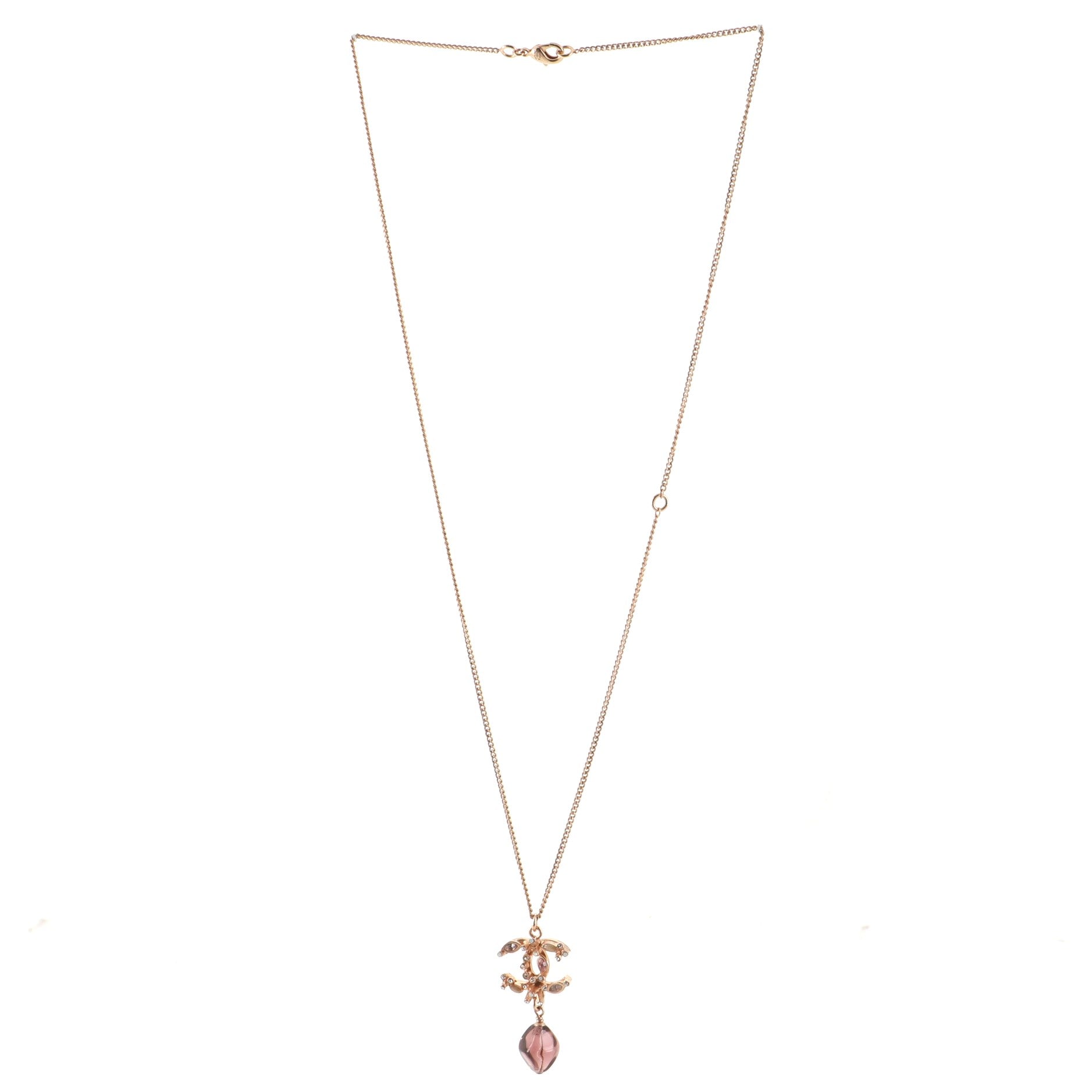 Marquise CC Drop Pendant Necklace Metal with Cabochons and Crystals