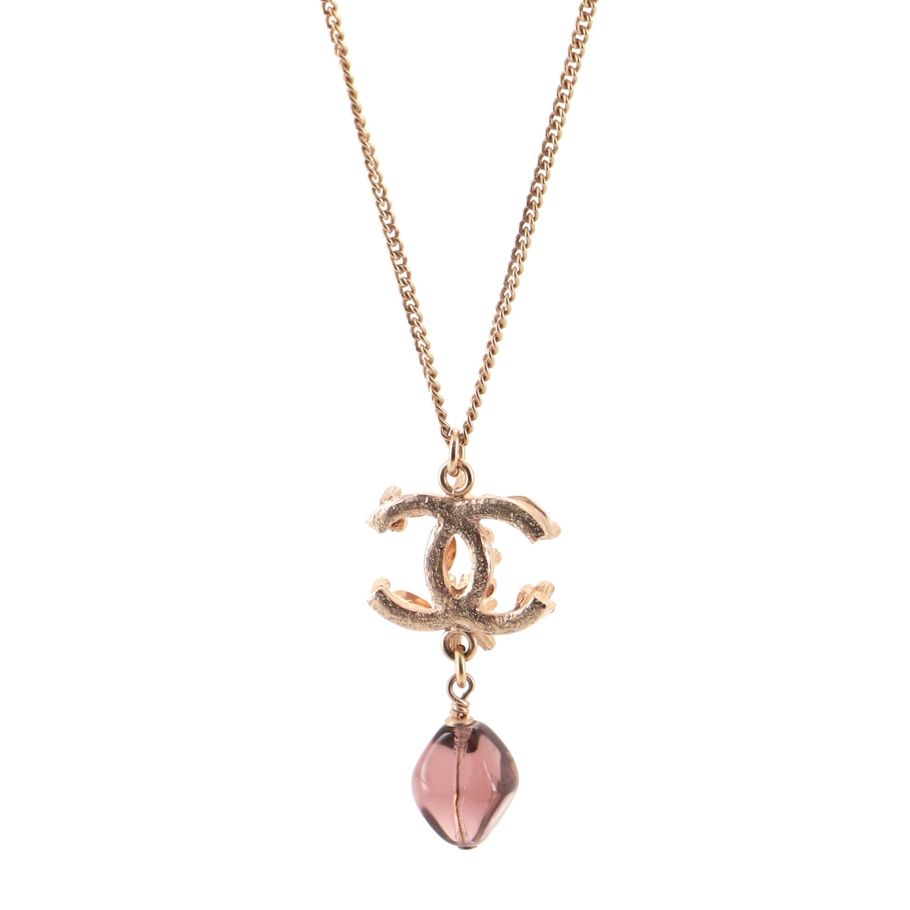 Marquise CC Drop Pendant Necklace Metal with Cabochons and Crystals