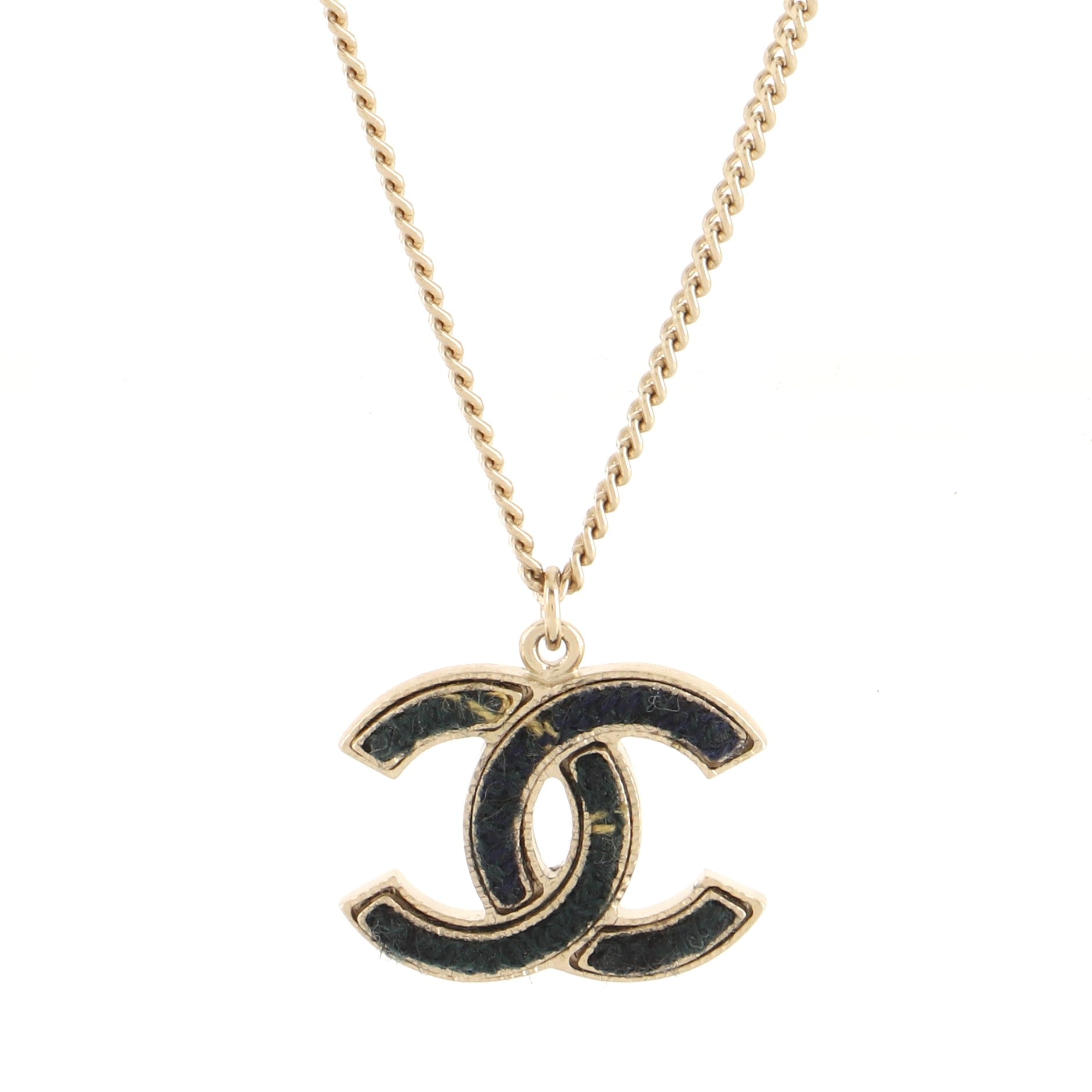 CC Pendant Necklace Metal and Woven Fabric