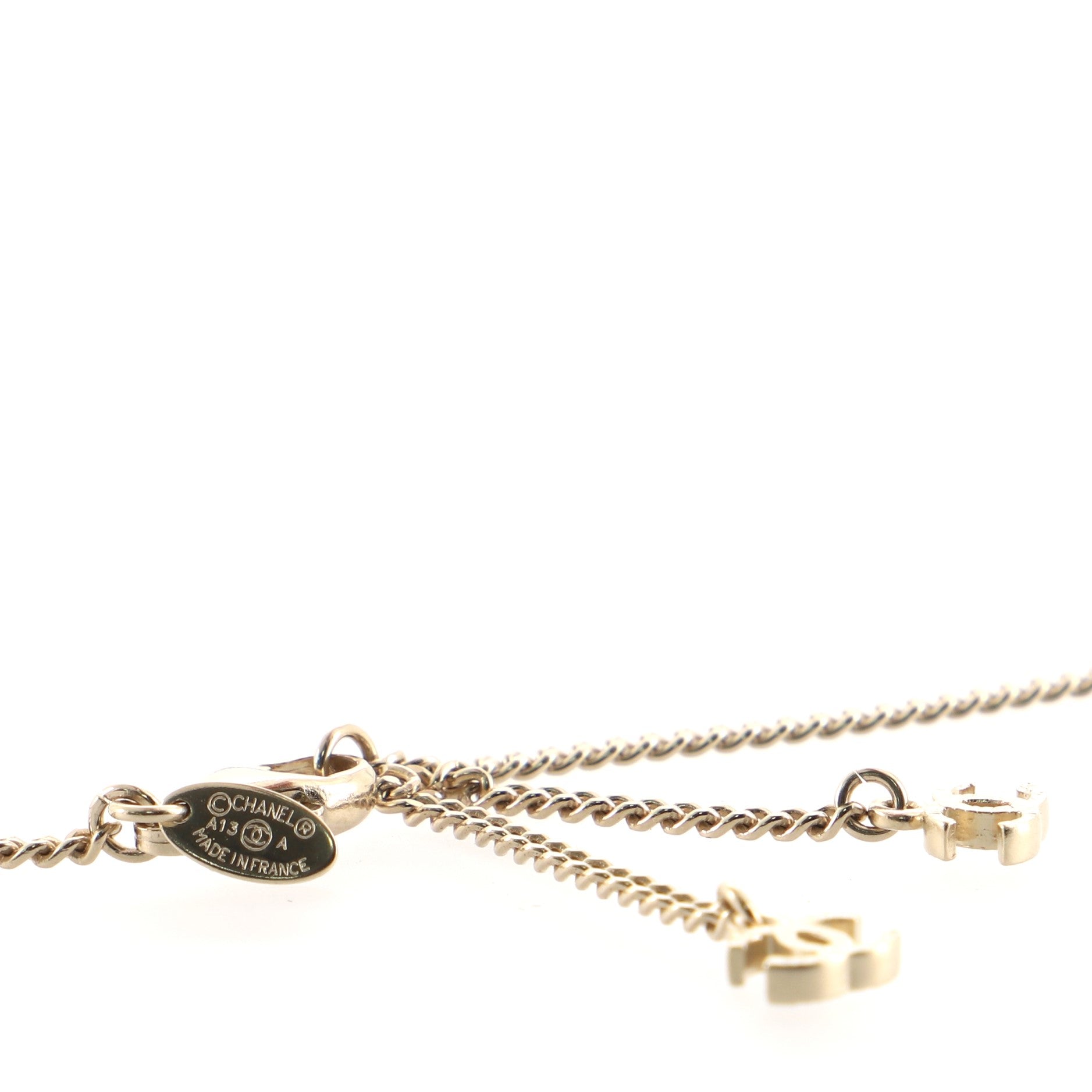 CC Pendant Necklace Metal and Woven Fabric
