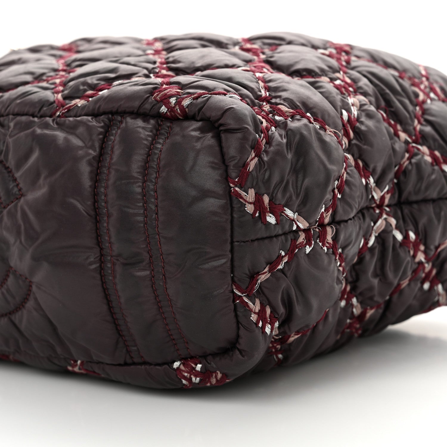 Nylon Quilted Tweed Stitch Bubble Tote Plum