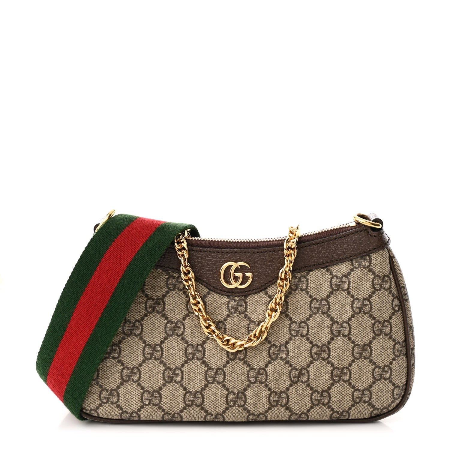 GG Supreme Monogram Textured Dollar Calfskin Web Small Ophidia GG Handbag Beige Ebony New Acero