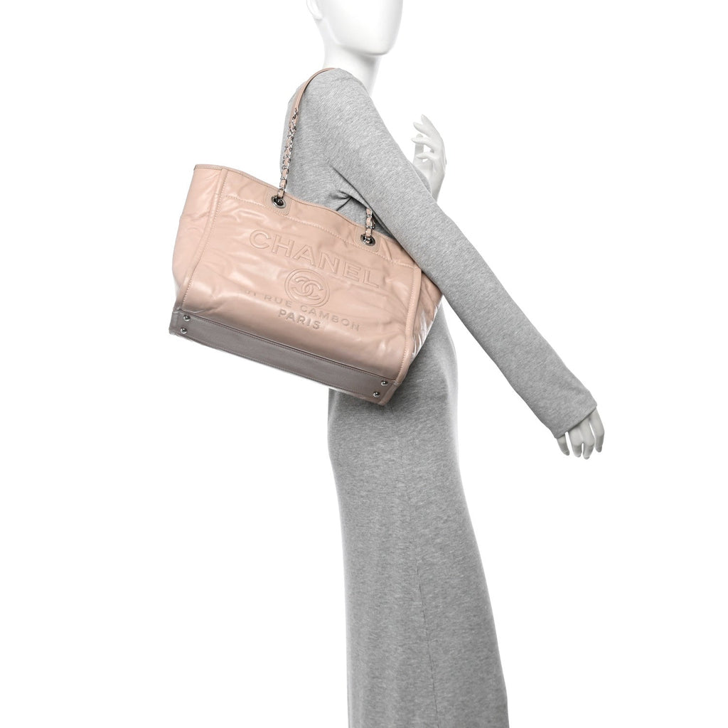 Glazed Calfskin Small Deauville Tote Light Pink