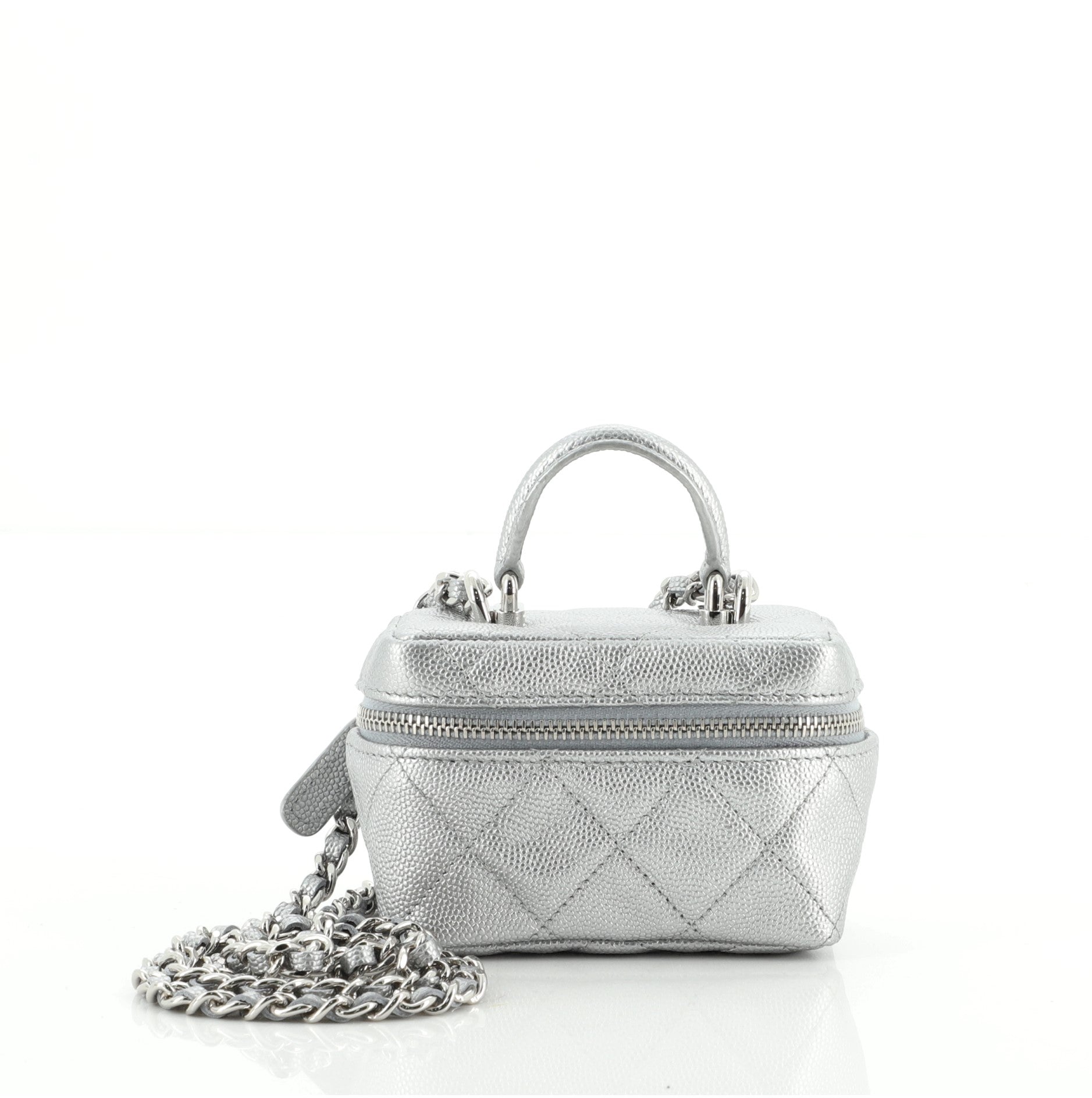 Top Handle Zip Around Vanity Case with Chain Quilted Caviar Mini